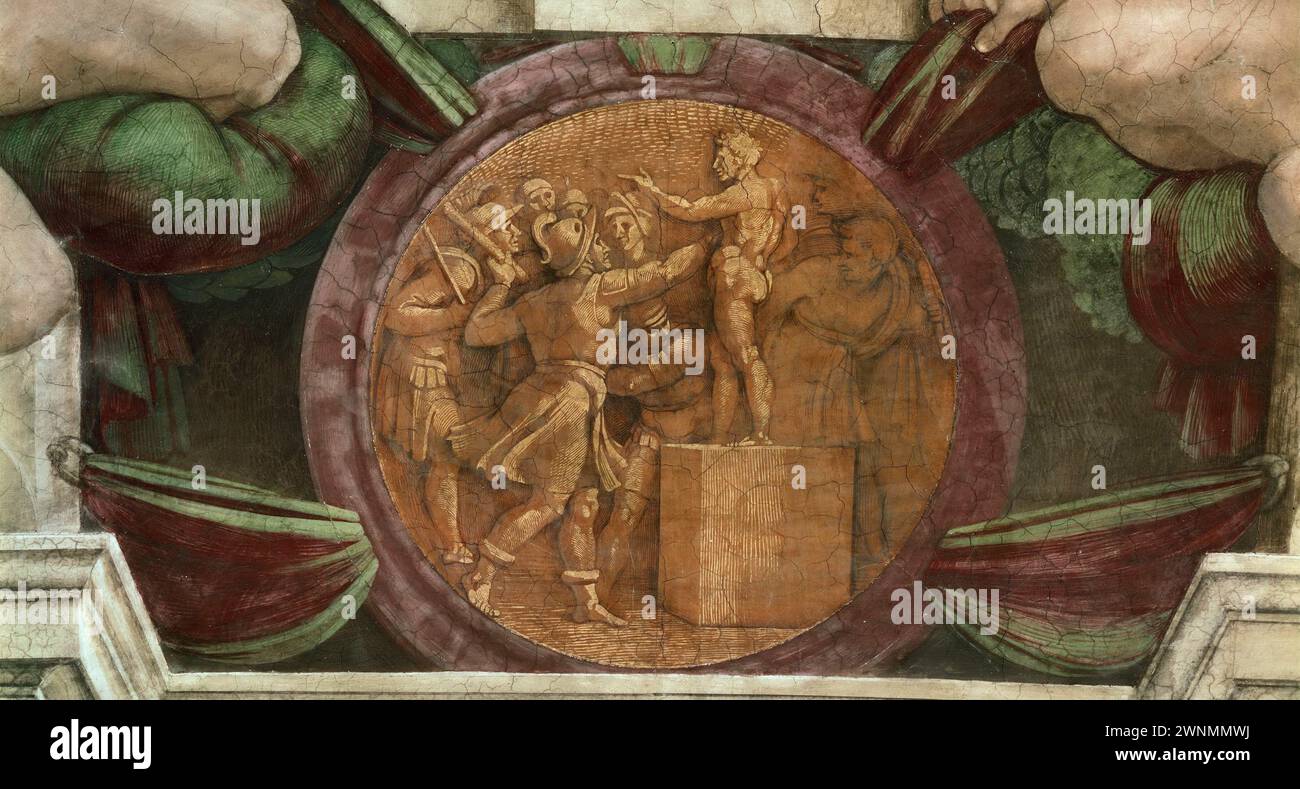 Michelangelo Buonarroti – médaillon – destruction de la statue du Dieu Baal Chapelle Sixtine Banque D'Images