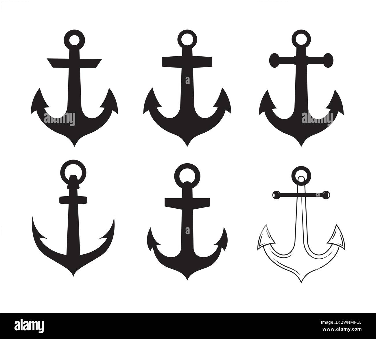 Ancre de bateau, monogramme d'ancre, SVG d'ancre, Silhouette d'ancre, vecteur de battement de coeur d'ancre, ancre de bateau divisée, nautique, ancre Illustration de Vecteur