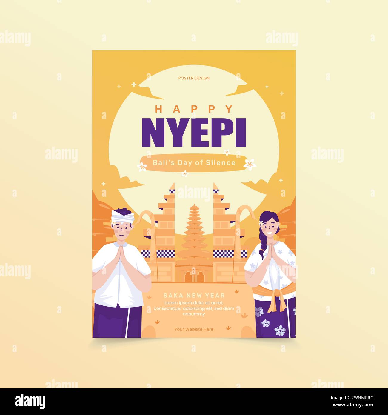Conception d'affiche des salutations de jour heureux nyepi Illustration de Vecteur Conception d'affiche des salutations de jour heureux nyepi Illustration de Vecteur