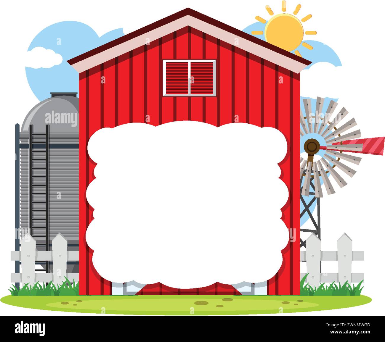 Grange rouge et moulin à vent avec espace pour le texte Illustration de Vecteur