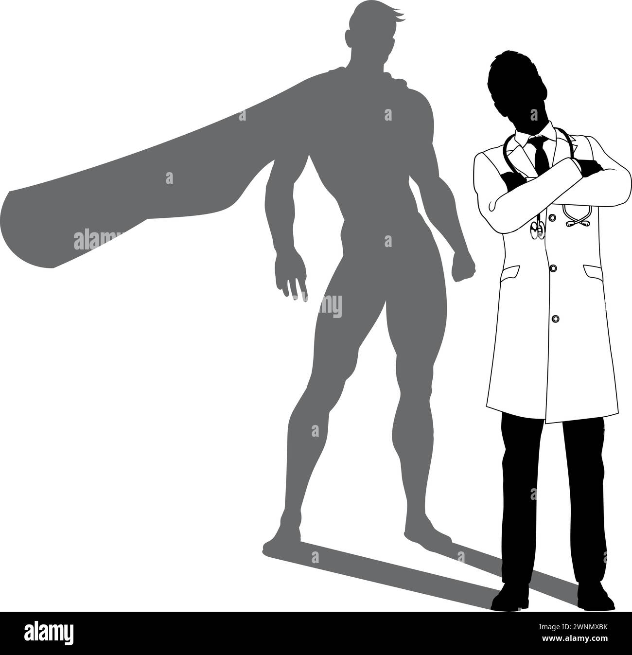 Super-héros Doctor avec Super Hero Shadow Silhouette Illustration de Vecteur