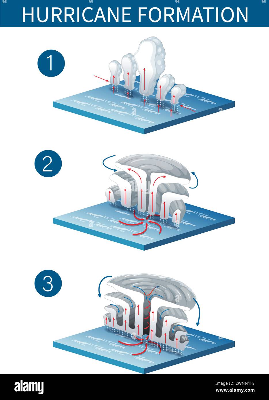 Illustration illustrant le processus de formation d'ouragans Illustration de Vecteur