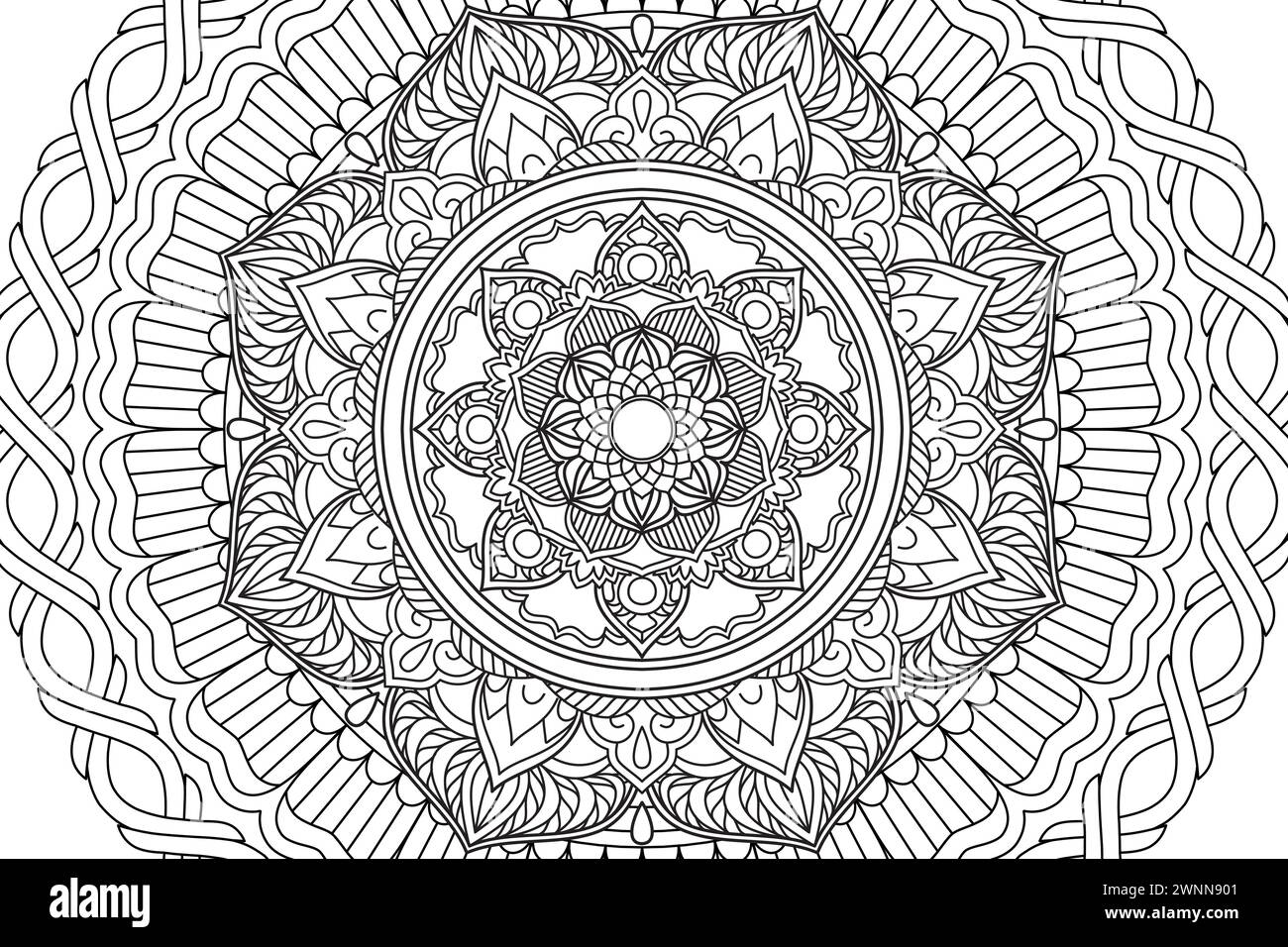 Répétition circulaire. Page de coloriage Mandala pour enfants et adultes. Ornement décoratif style oriental ethnique. Isolé sur fond blanc. dessin au trait dessin page à colorier relaxation et méditation. Vecteur Illustration de Vecteur