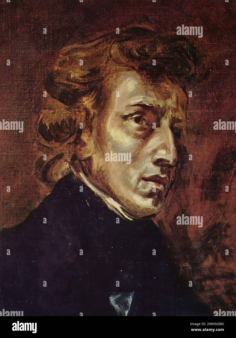 Le Portrait de Frédéric Chopin et George Sand est une peinture à l'huile sur toile inachevée de 1838 de l'artiste français Eugène Delacroix. Banque D'Images
