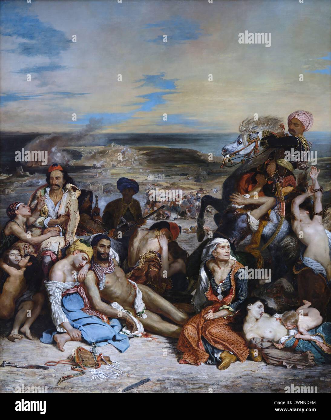 Scènes des massacres de Scio est la deuxième peinture à l'huile de l'artiste français Eugène Delacroix. Banque D'Images