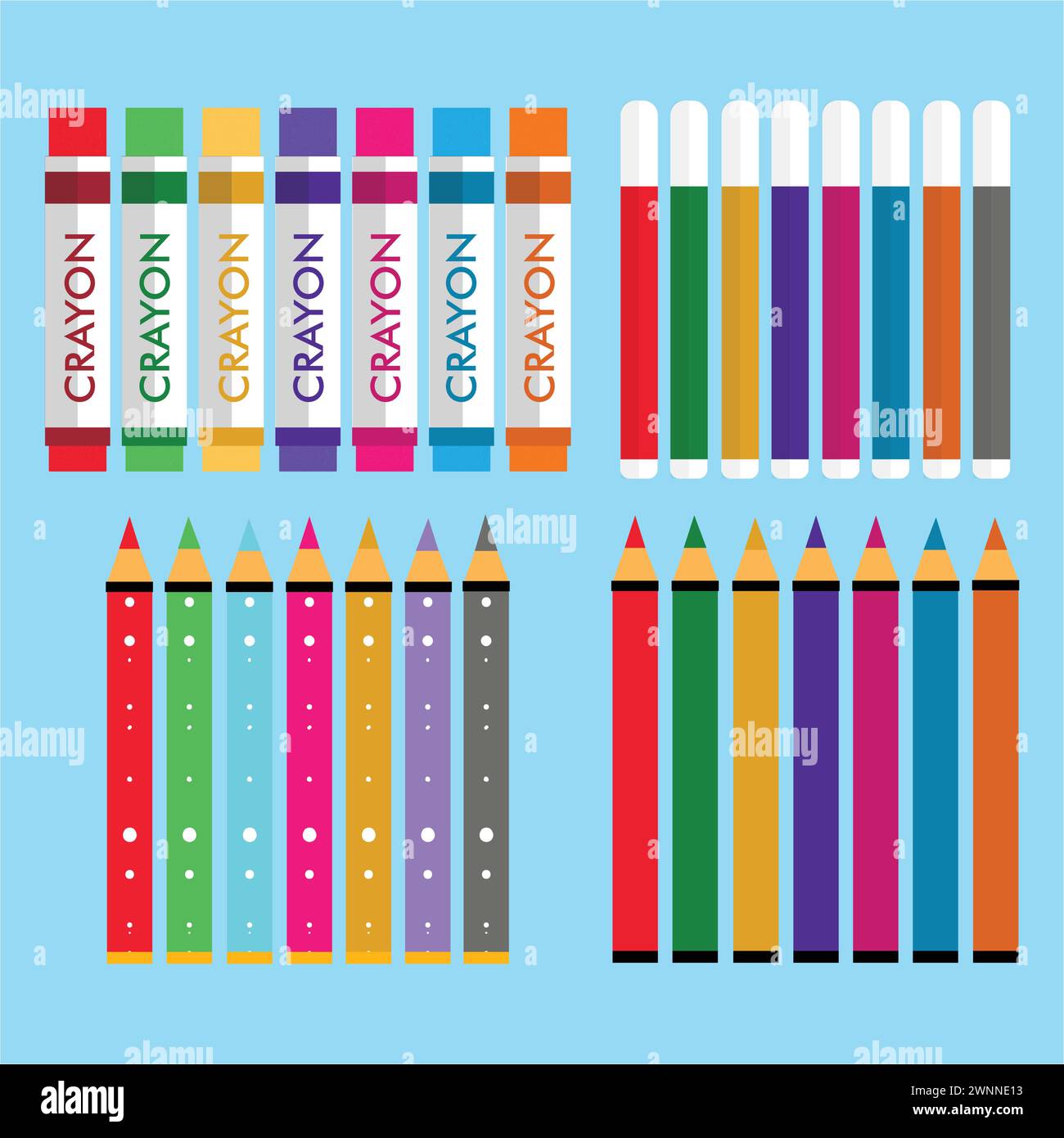 Ensemble de crayons de couleur, croquis de couleur, crayons de couleur Illustration de Vecteur