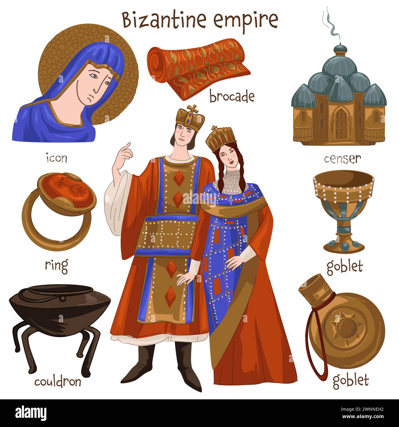 Empire byzantin peuple chrétien et mobilier Illustration de Vecteur