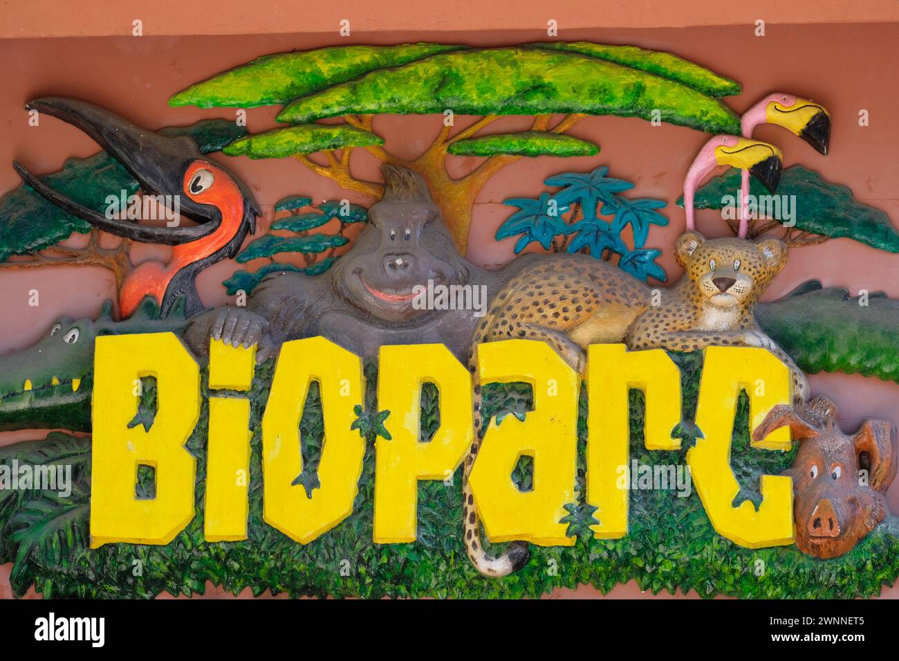 Panneau zoo Bioparc. Fuengirola, Málaga, Espagne. Banque D'Images