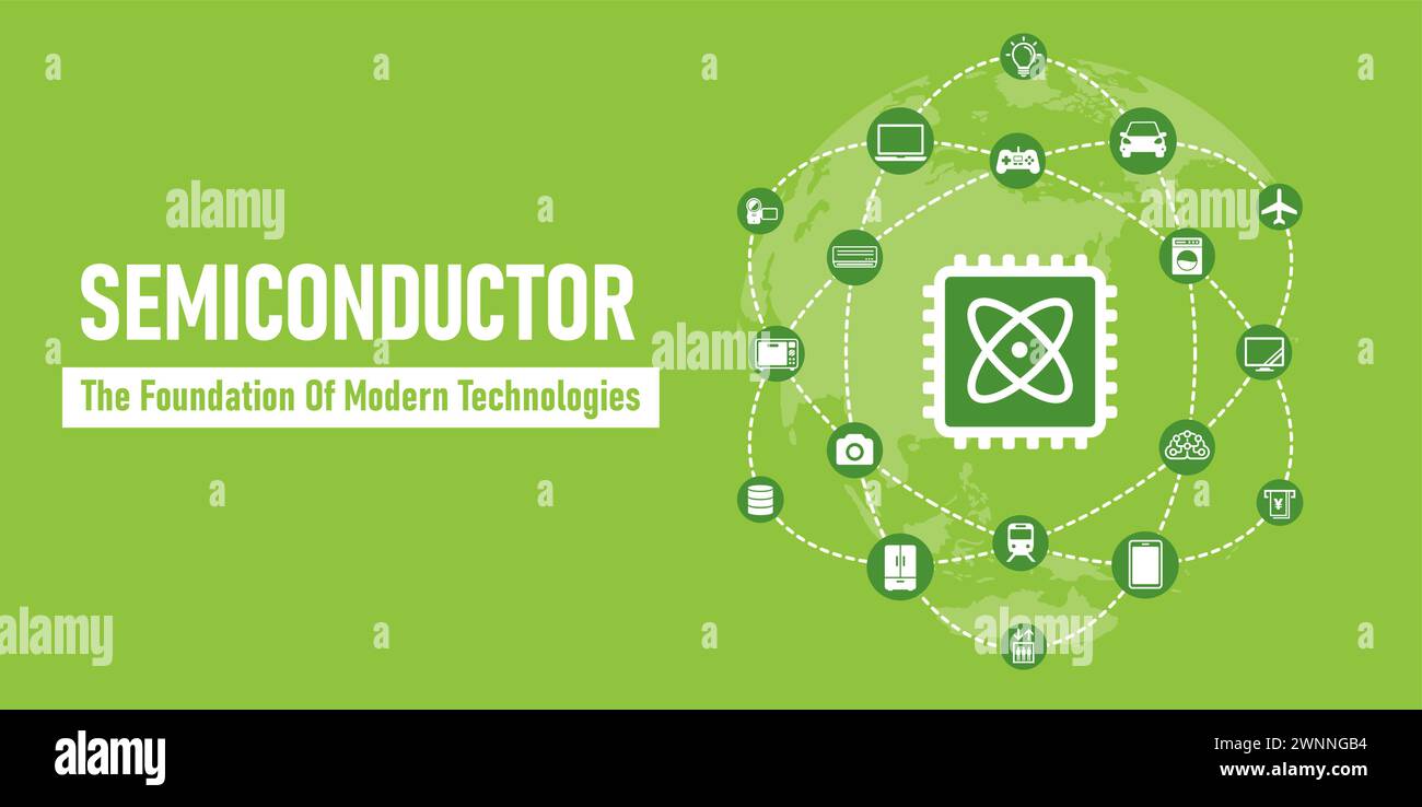 Illustration de bannière vectorielle d'un semi-conducteur et de ses applications. Illustration de Vecteur