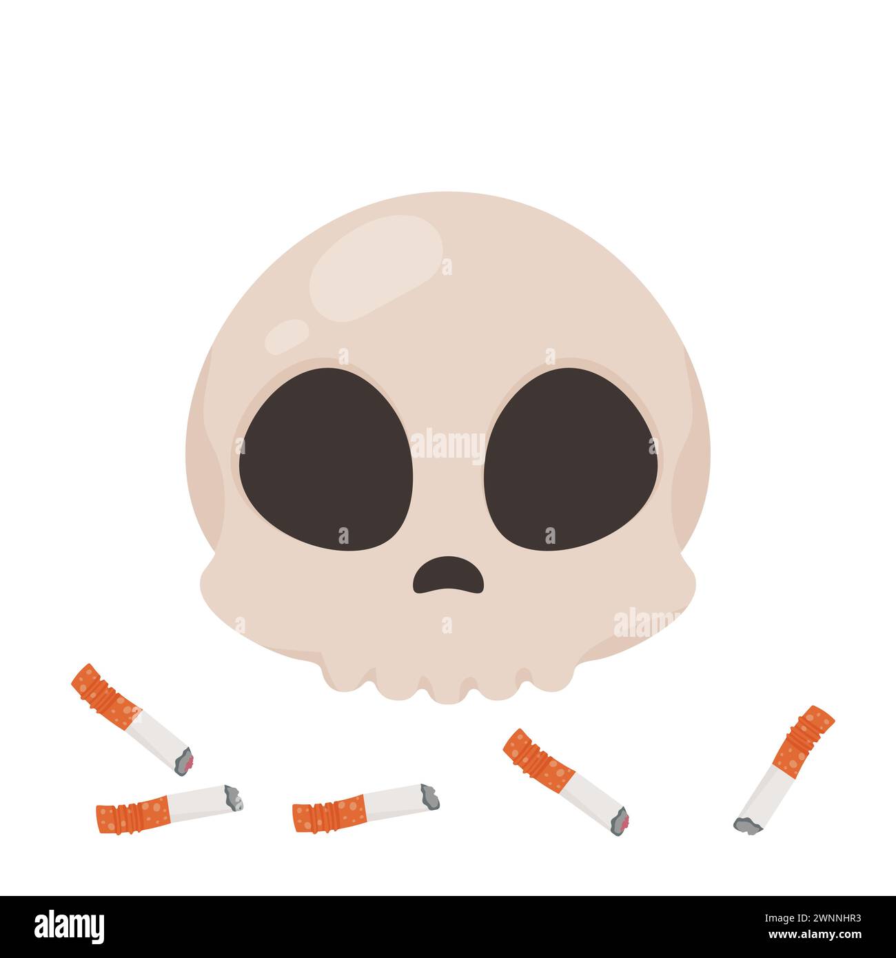 Journée mondiale sans tabac, crâne avec des cigarettes. Vecteur sur fond blanc. Illustration de Vecteur