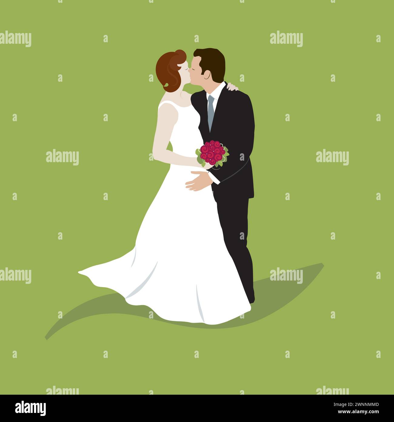 Couple nouvellement marié embrassant et embrassant Illustration de Vecteur