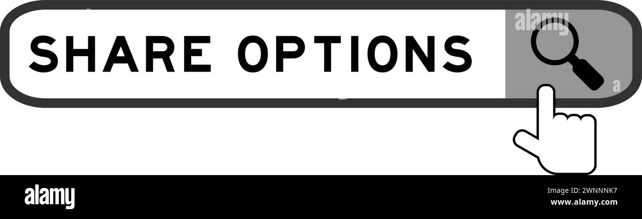 Bannière de recherche dans les options de partage de mot avec l'icône de loupe de main sur fond blanc Illustration de Vecteur