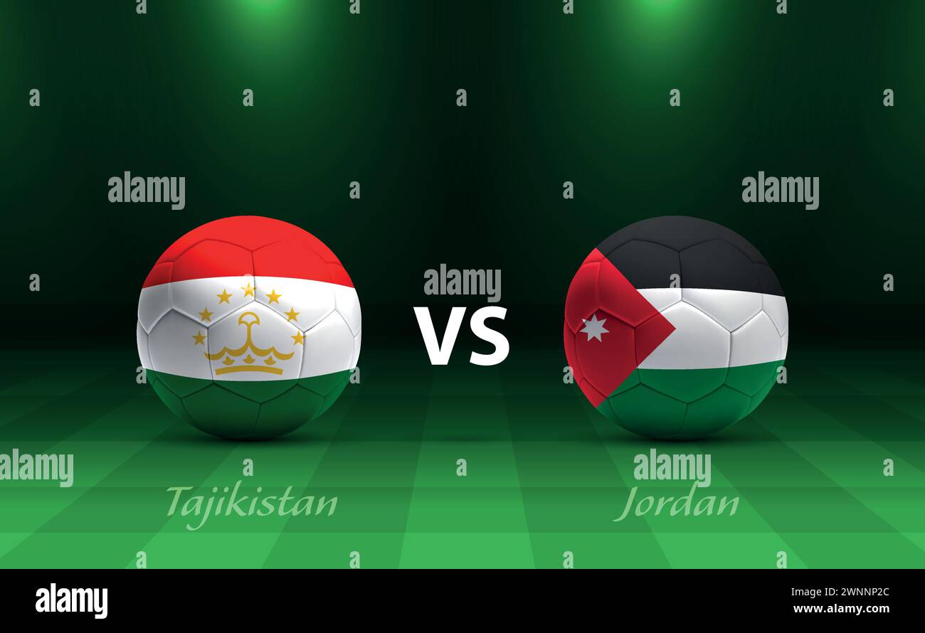 Modèle de diffusion du tableau de bord du football Tadjikistan vs Jordanie pour le tournoi de football asie 2023 Illustration de Vecteur