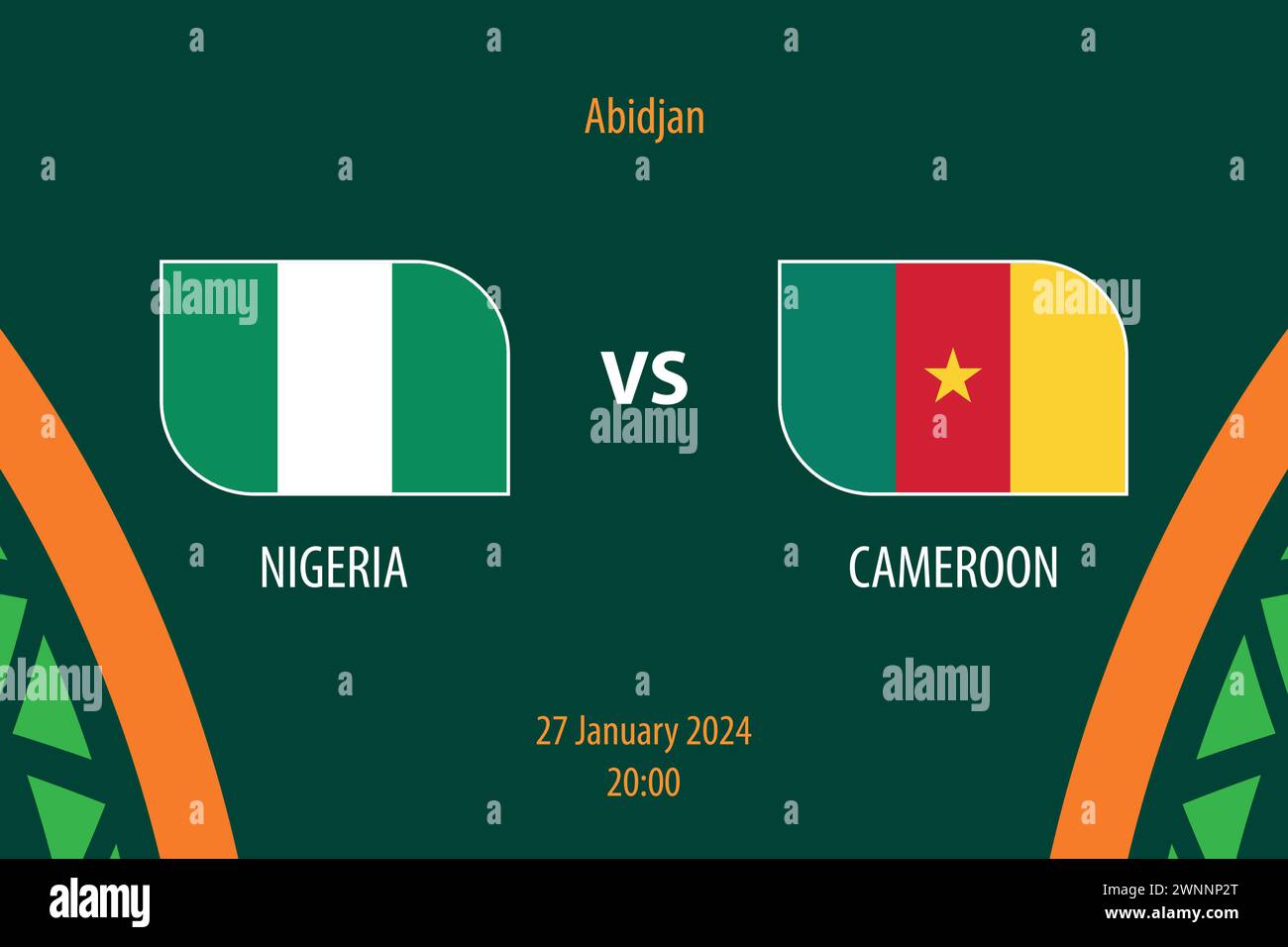 Modèle de diffusion du tableau de bord du football Nigeria vs Cameroun pour le tournoi soccer africa 2023 Illustration de Vecteur