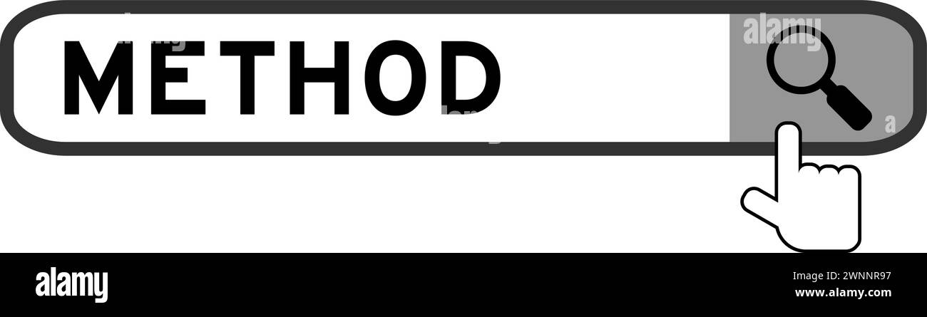 Bannière de recherche dans la méthode Word avec l'icône loupe de main sur fond blanc Illustration de Vecteur