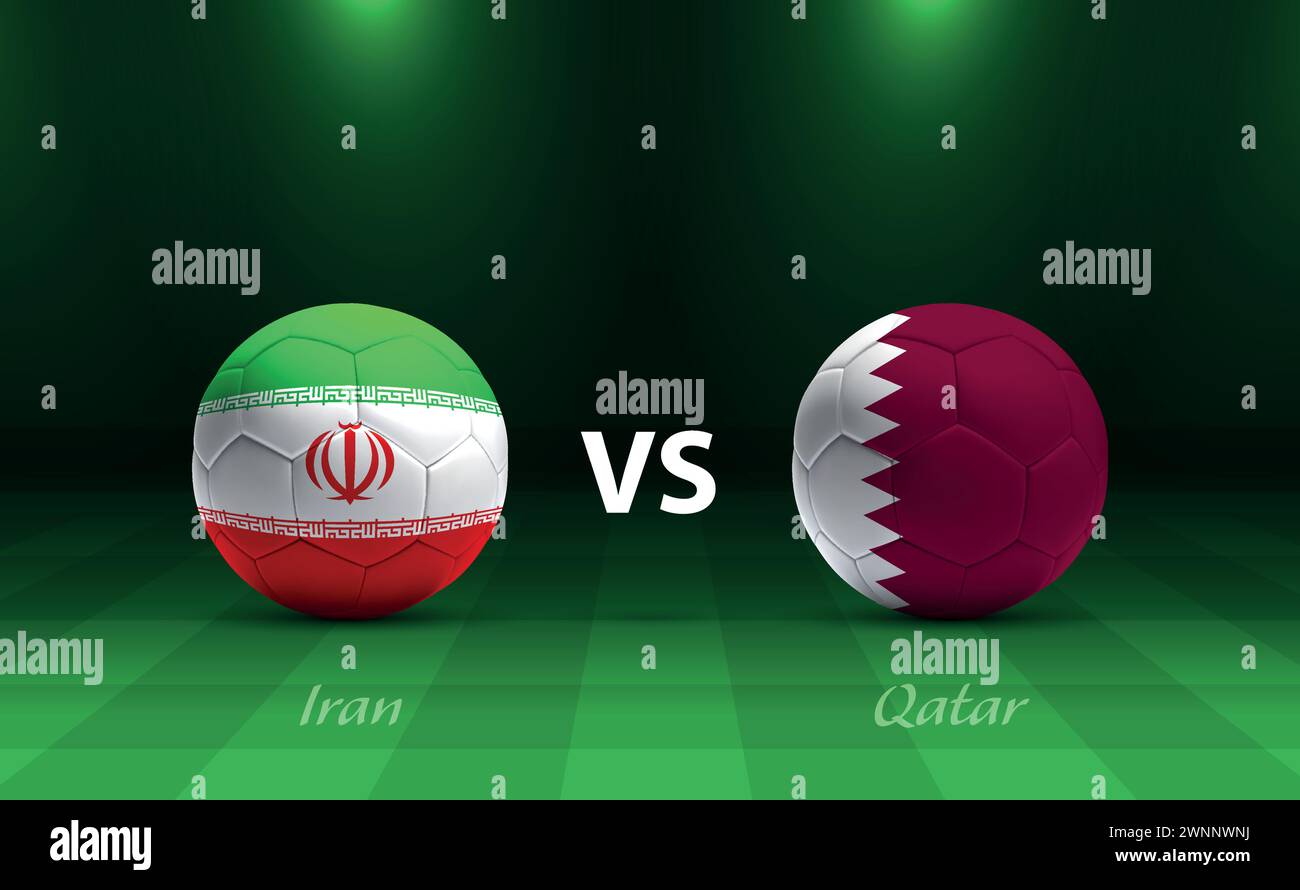 Modèle de diffusion du tableau de bord de football Iran vs Qatar pour le tournoi de football asie 2023 Illustration de Vecteur