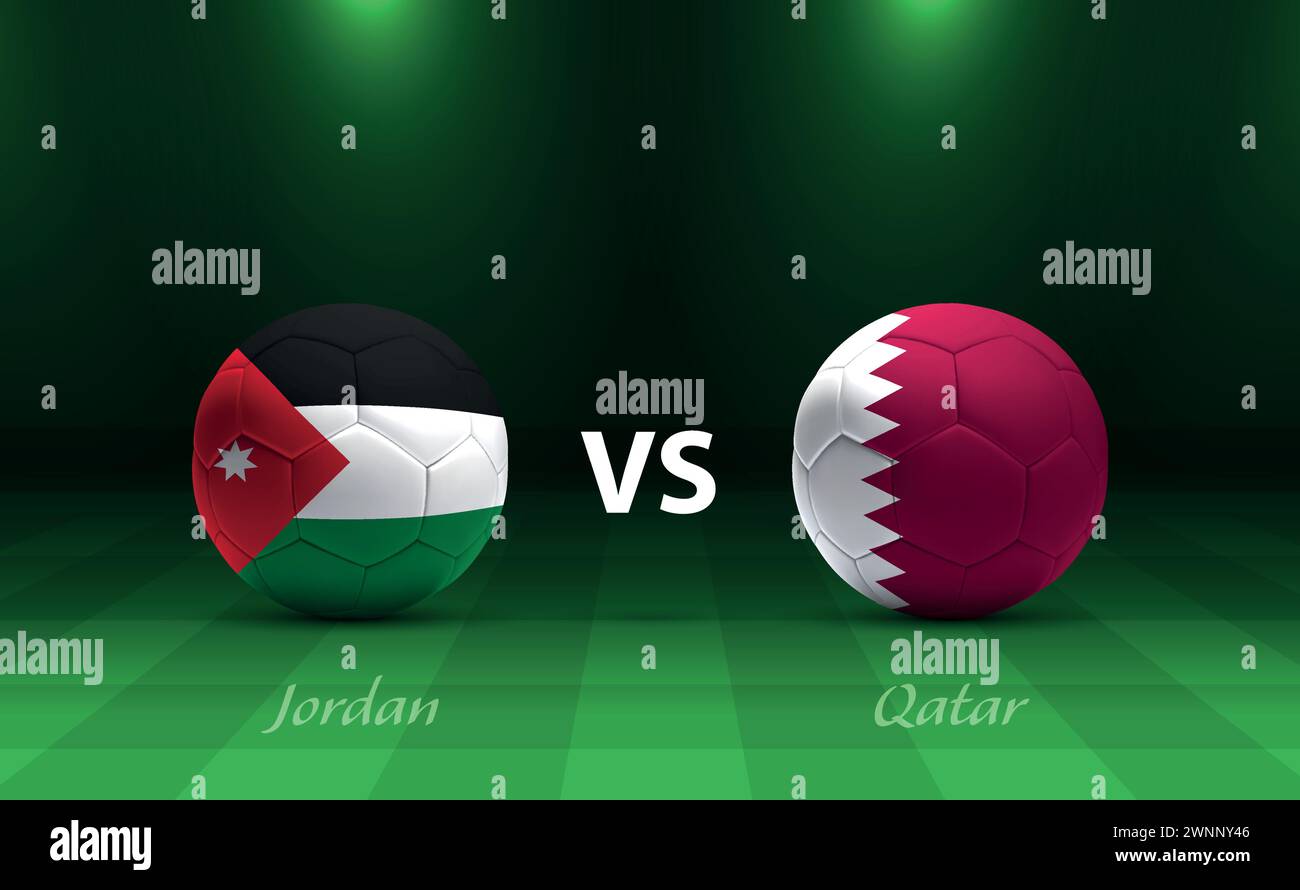 Modèle de diffusion du tableau de bord de football Jordan vs Qatar pour le tournoi de football asie 2023 Illustration de Vecteur