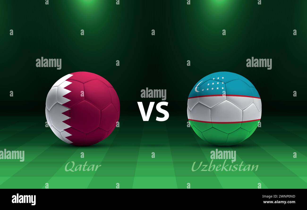 Modèle de diffusion du tableau de bord du football Qatar vs Ouzbékistan pour le tournoi de football asie 2023 Illustration de Vecteur