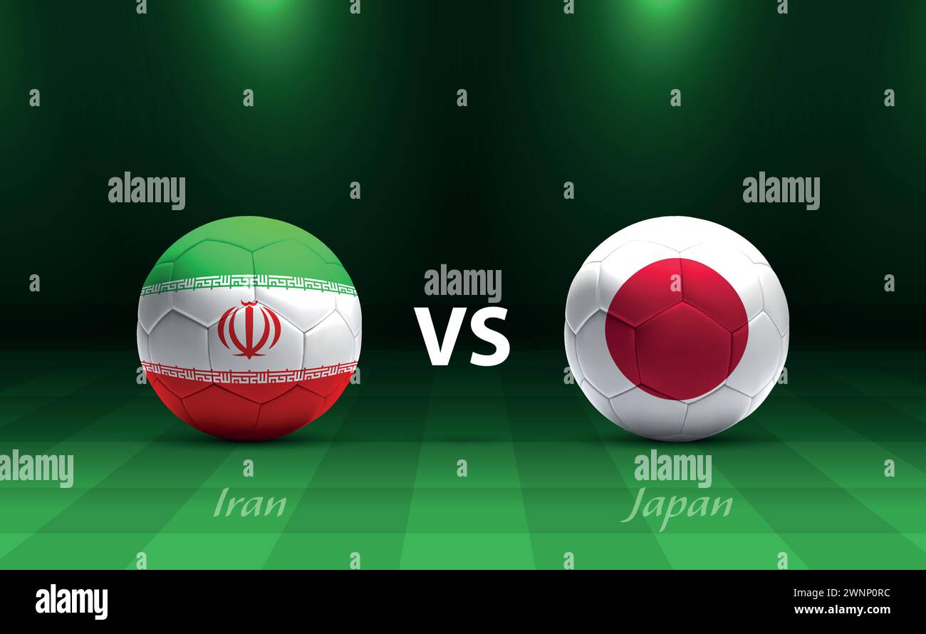 Modèle de diffusion du tableau de bord de football Iran vs Japon pour le tournoi de football asie 2023 Illustration de Vecteur