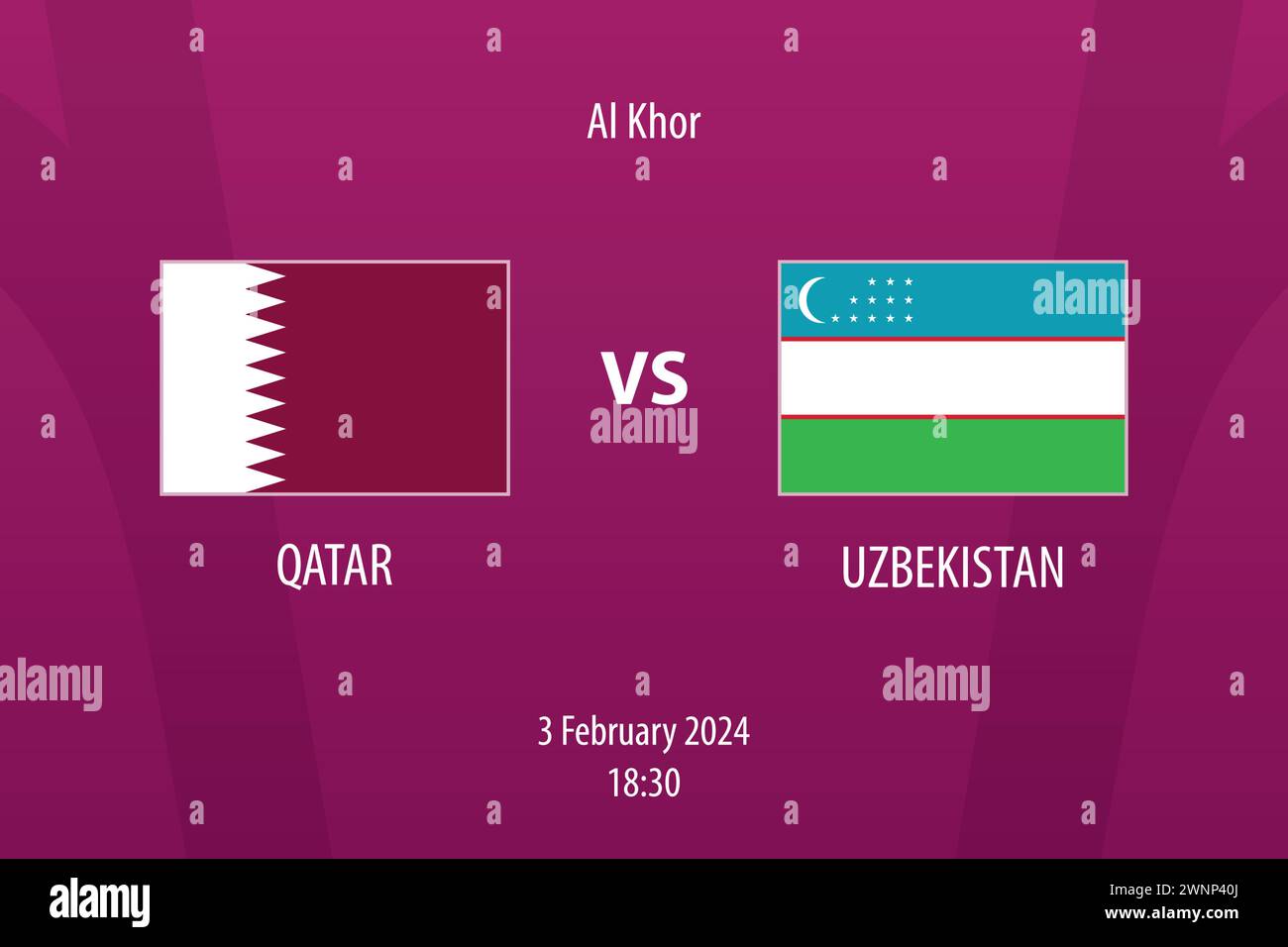 Modèle de diffusion du tableau de bord du football Qatar vs Ouzbékistan pour le tournoi de football asie 2023 Illustration de Vecteur