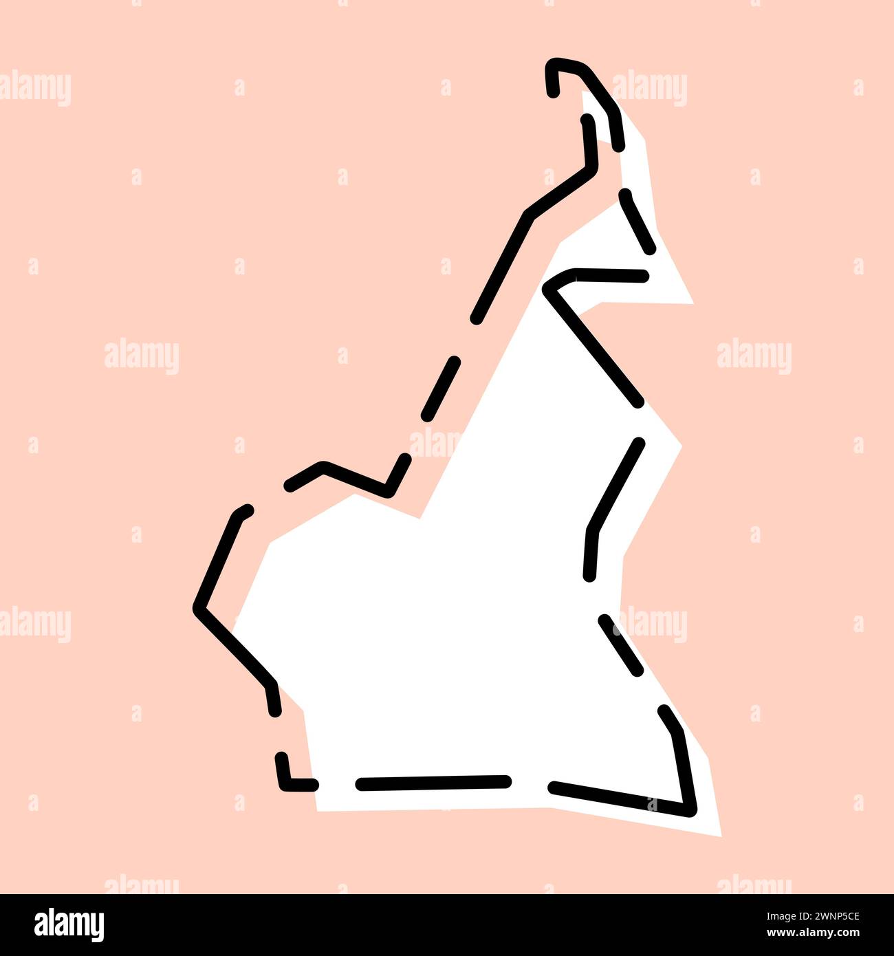 Cameroun pays carte simplifiée. Silhouette blanche avec contour brisé noir sur fond rose. Icône vectorielle simple Illustration de Vecteur