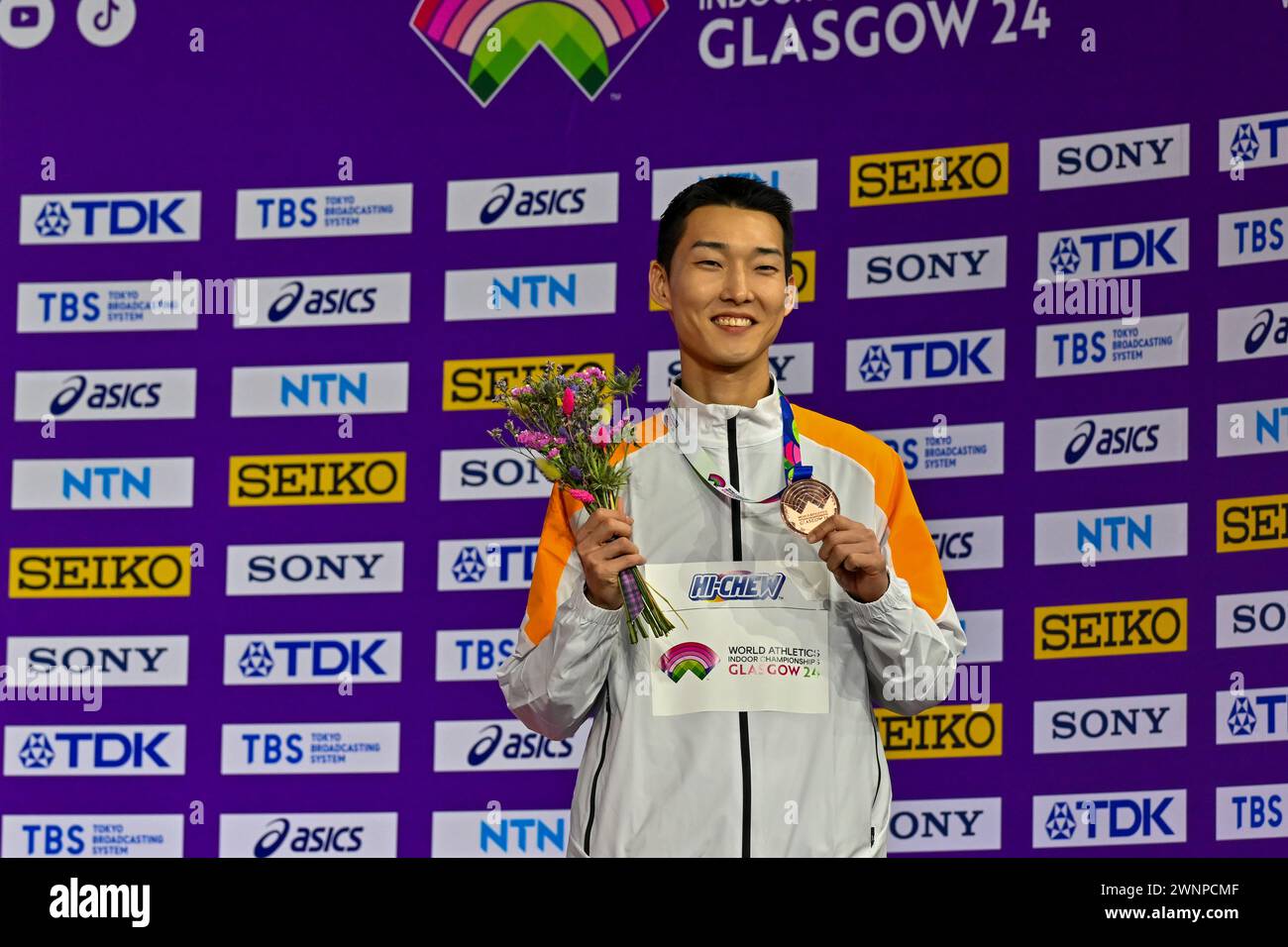 Glasgow, Écosse, Royaume-Uni. 03 mars 2024. Medel Ceremony - Mens High Jump - (PIC) lors des Championnats du monde d'athlétisme en salle à l'Emirates Arena, Glasgow, Écosse, Royaume-Uni. Crédit : LFP/Alamy Live News Banque D'Images