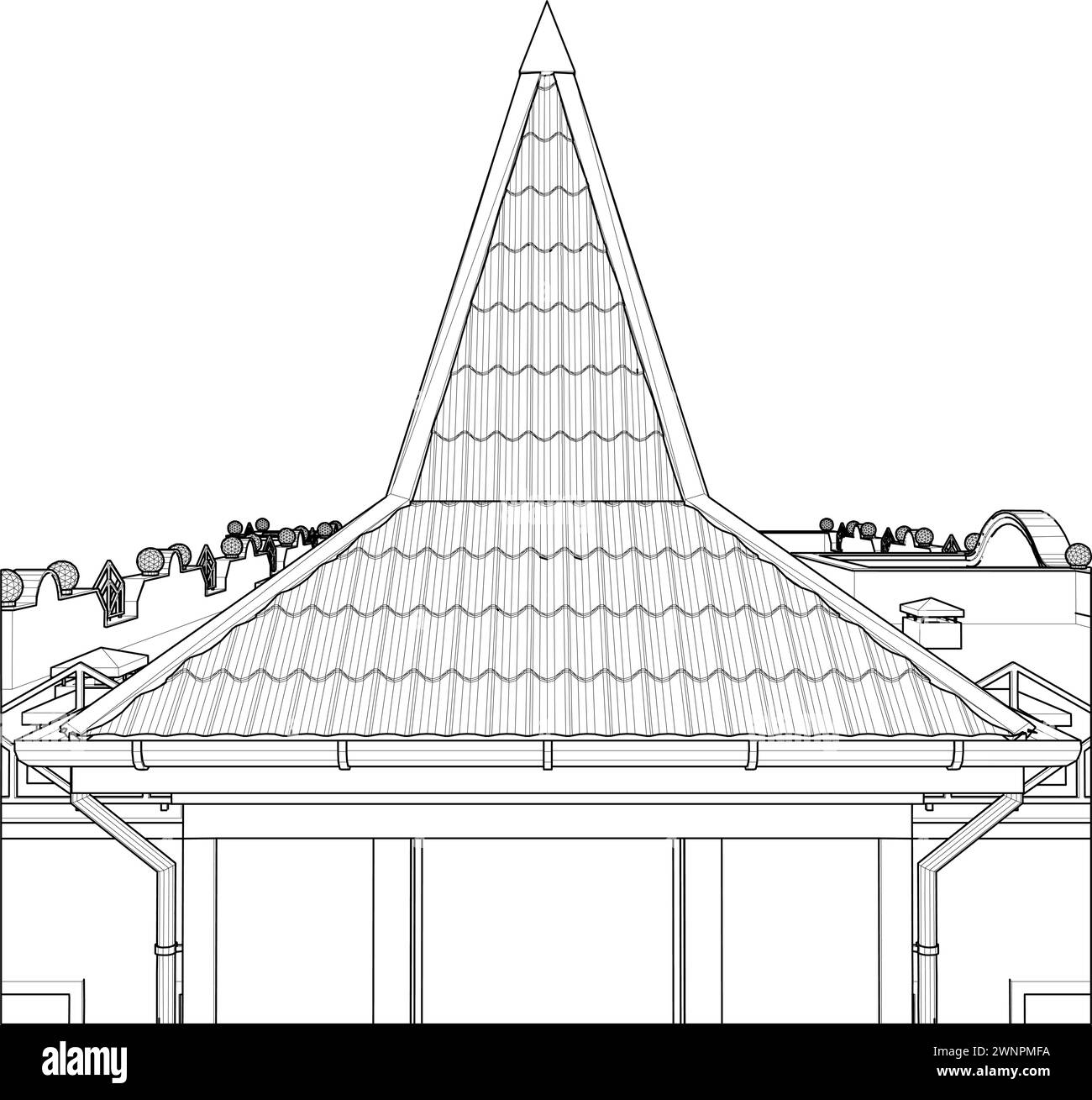 Le toit du vecteur de tour de bâtiment moderne. Vue du toit croustillant. Un toit en hanche, un toit en hanche, un toit en hanche. Illustration de Vecteur