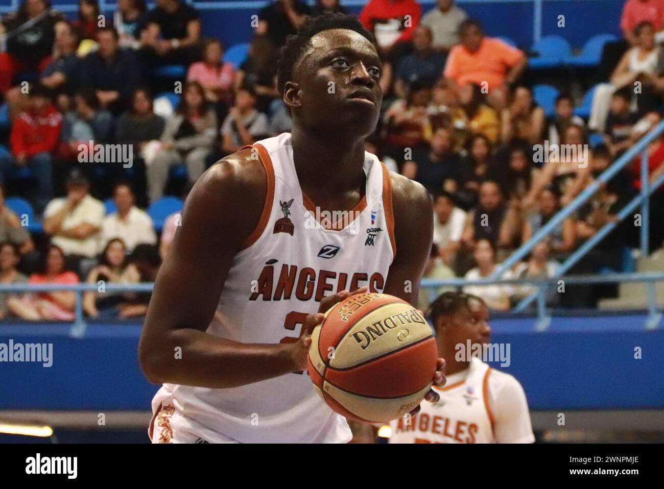 Mexico, Ciudad de Mexico, Mexique. 2 mars 2024. 02 mars 2024 à Mexico, Mexique :Nana Opoku #22 de Angeles de Mexico prend un lancer franc lors du match de Ligue CIBACOPA (Pacific Coast Basketball circuit), entre les Pioneros de Mochis et Ãngeles de Mexico au gymnase olympique Juan de la Barrera. Le 2 mars 2024. À Mexico, Mexique. (Crédit image : © Carlos Santiago/eyepix via ZUMA Press Wire) USAGE ÉDITORIAL SEULEMENT! Non destiné à UN USAGE commercial ! Banque D'Images