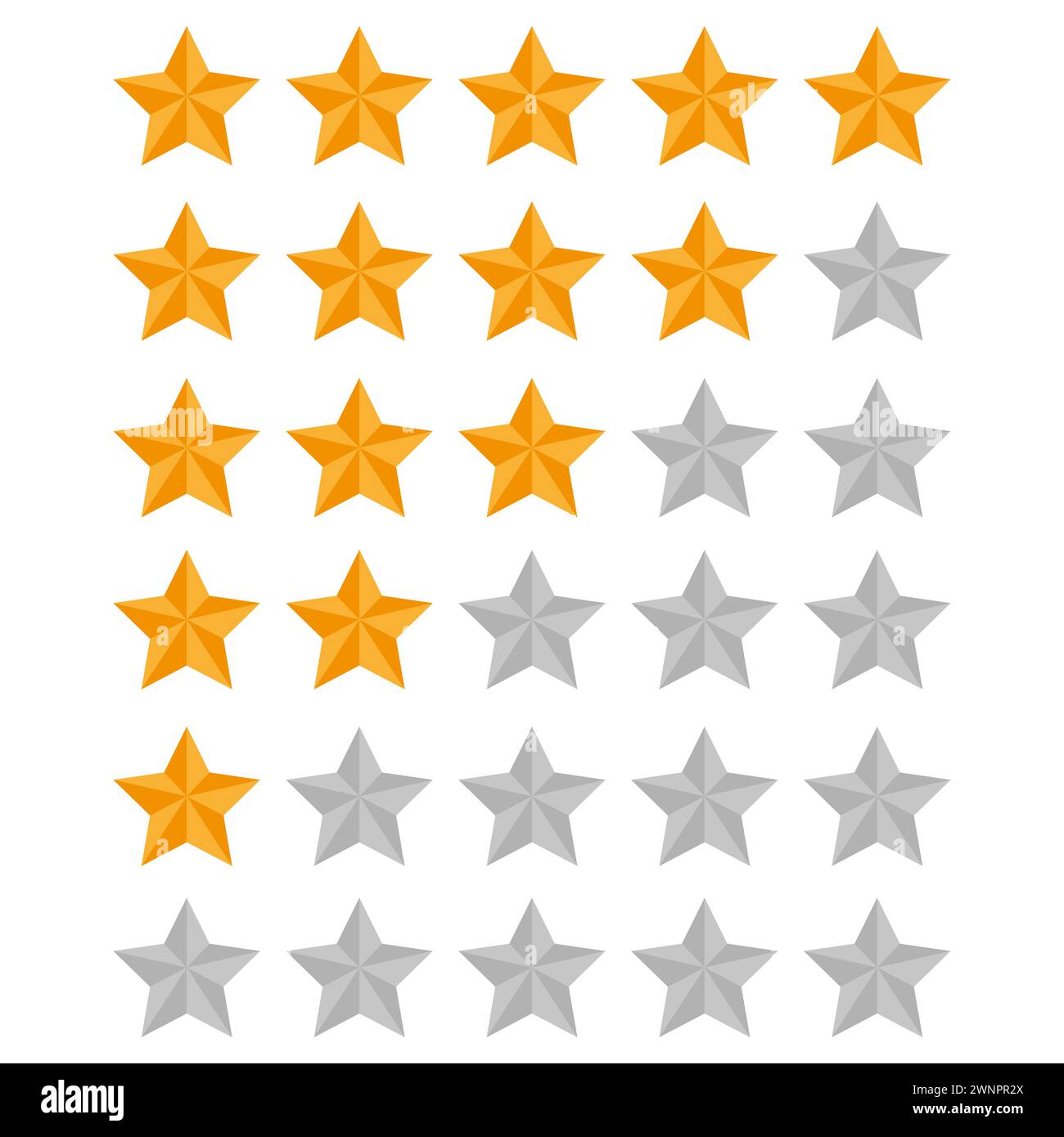 Grille d'étoiles orange et grises représentant un système de notation, avec des couleurs décroissantes de haut en bas. Illustration vectorielle. SPE 10. Illustration de Vecteur