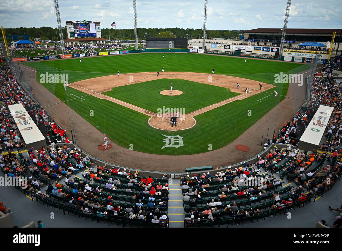 Vue panoramique aérienne d'un match d'entraînement de pré-saison de la MLB au stade Joker marchant, vendredi 1er mars 2024, à Lakeland, Fla. (Miguel J. Rodriguez Carrillo/image du sport) Banque D'Images