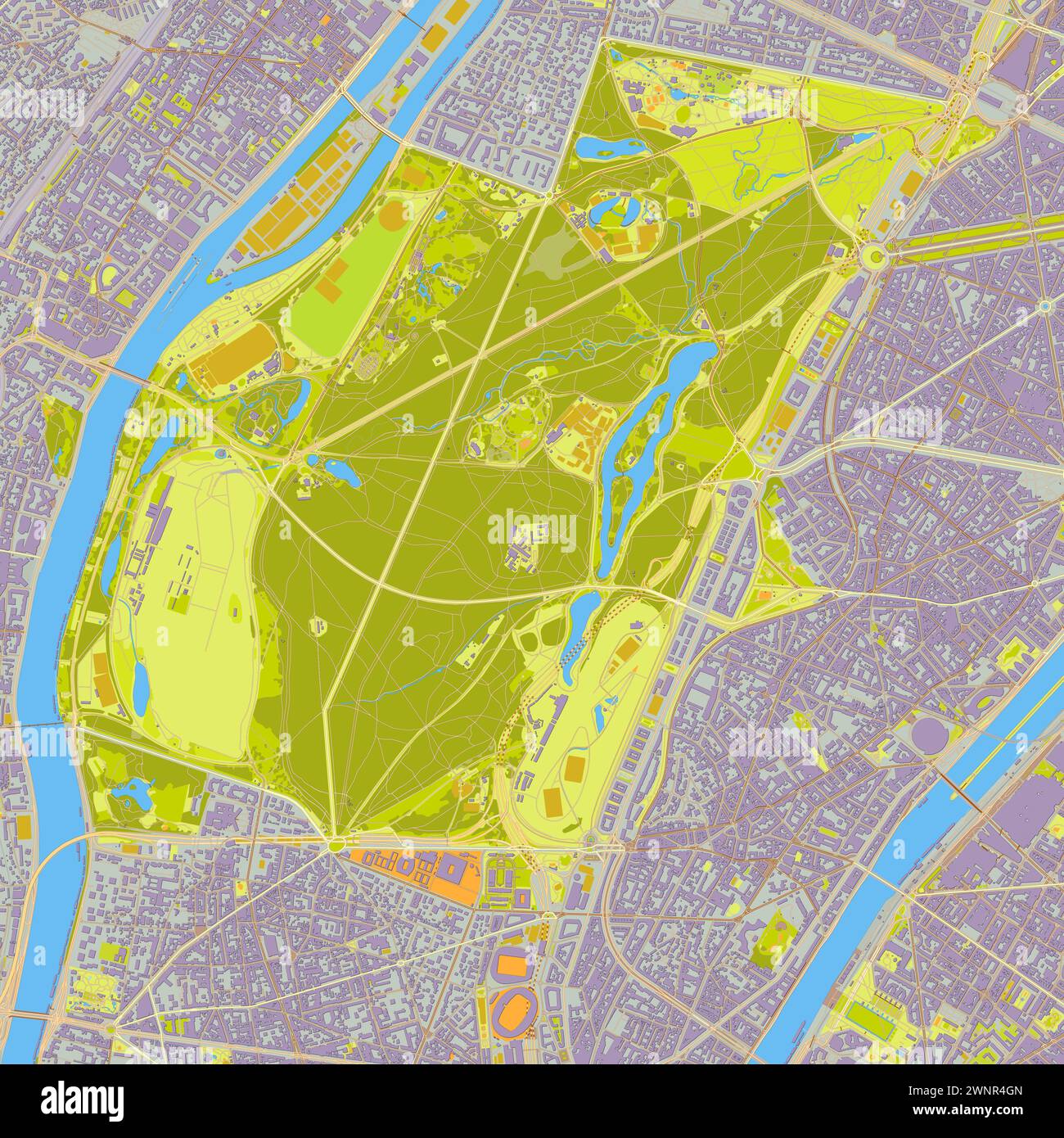Bois de Boulogne, Paris, France map art Illustration de Vecteur