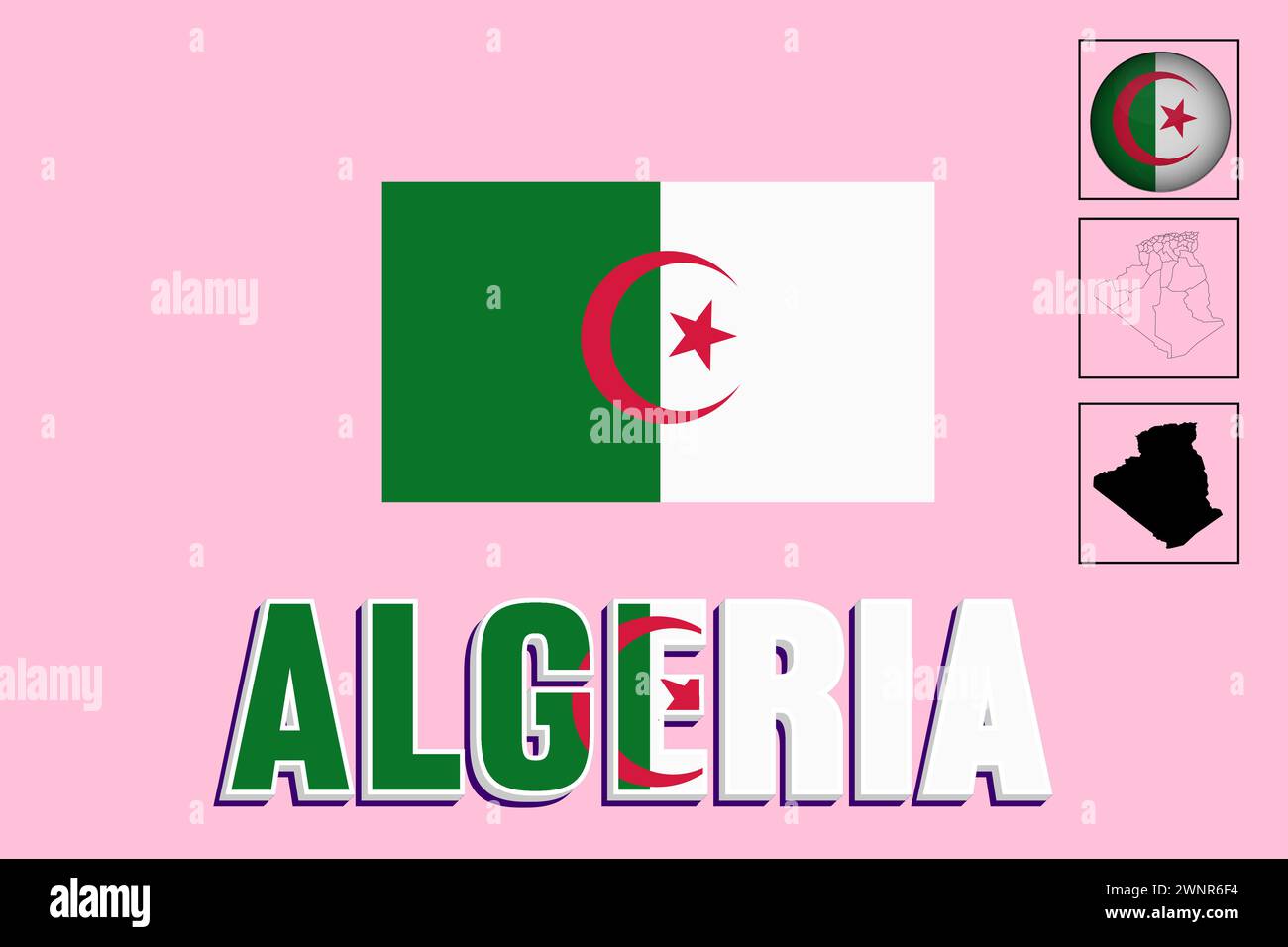 Carte Algérie et dessin vectoriel de drapeau Algérie Illustration de Vecteur