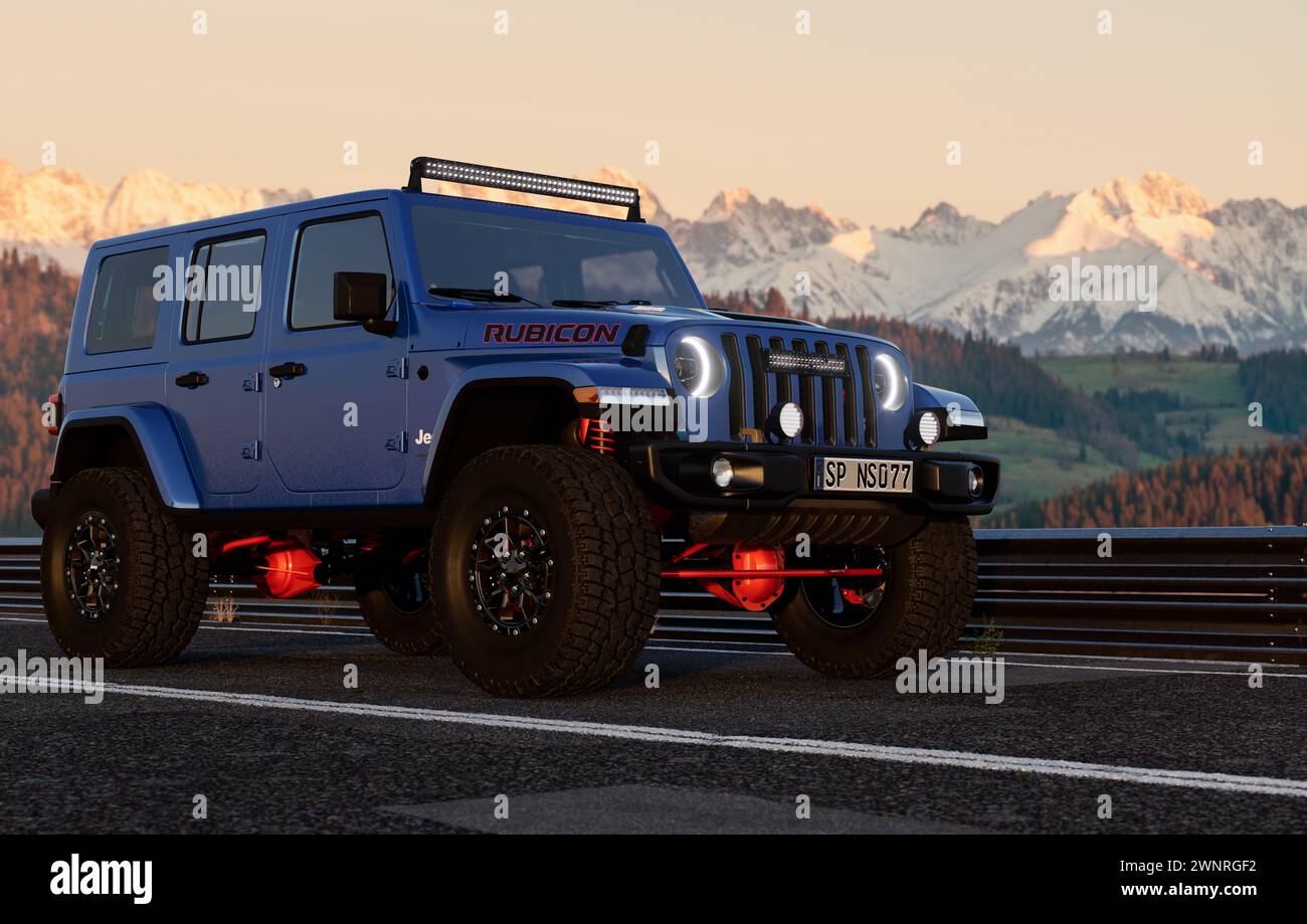Jeep Wrangler Rubicon-le Jeep Wrangler à essence - une véritable icône de style. Banque D'Images