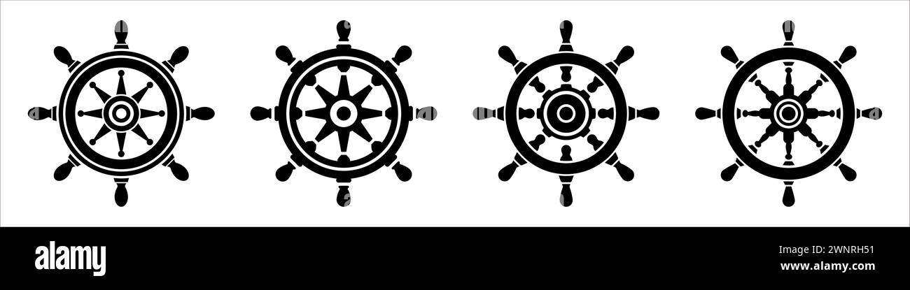 Icône du volant du navire. Jeu de roues de navire. Symboles du volant. Icône de volant de bateau dans un style plat. Illustration vectorielle. Illustration de Vecteur