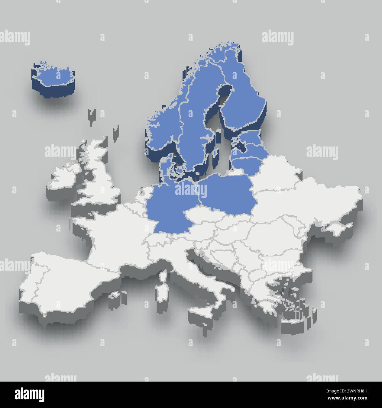 Conseil des États de la mer Baltique localisation en Europe carte isométrique 3D. Illustration de Vecteur