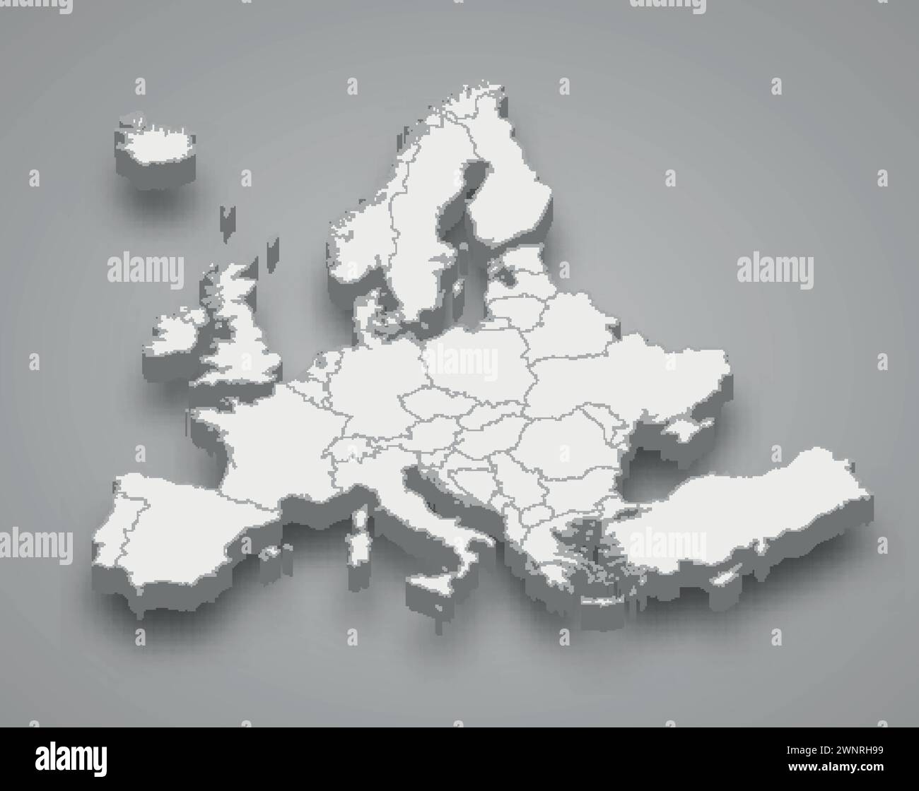 Carte isométrique Europe 3d avec les états frontaliers Illustration de Vecteur