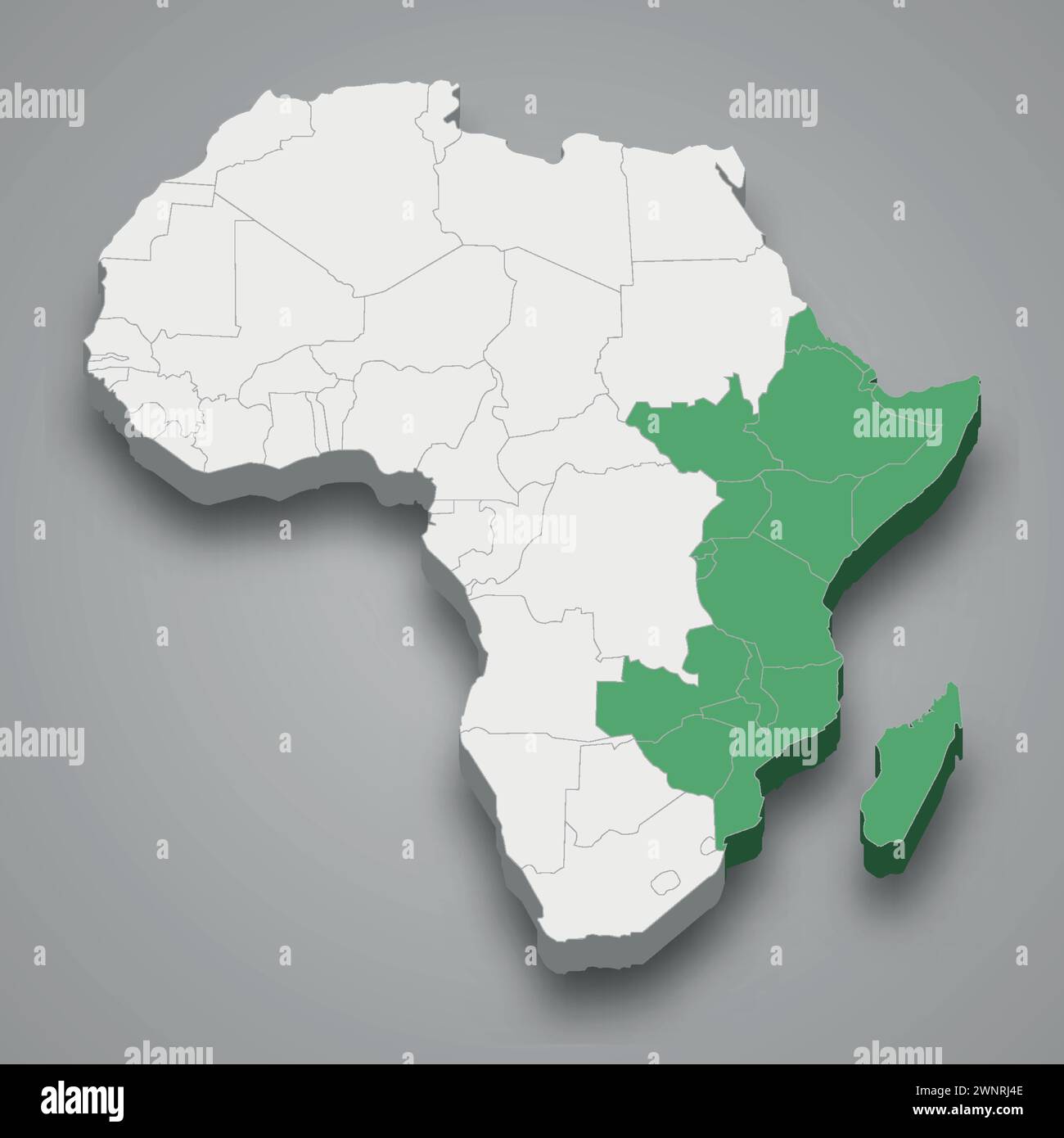 Localisation de l'Afrique de l'est au sein de l'Afrique carte isométrique 3D. Illustration de Vecteur