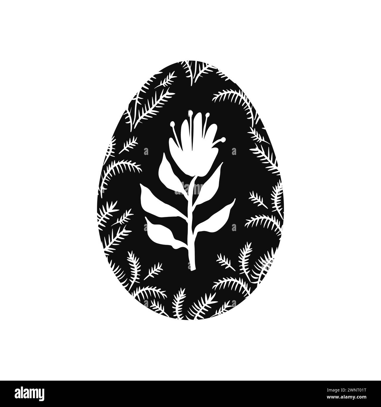 Oeuf de Pâques floral noir et blanc Illustration de Vecteur