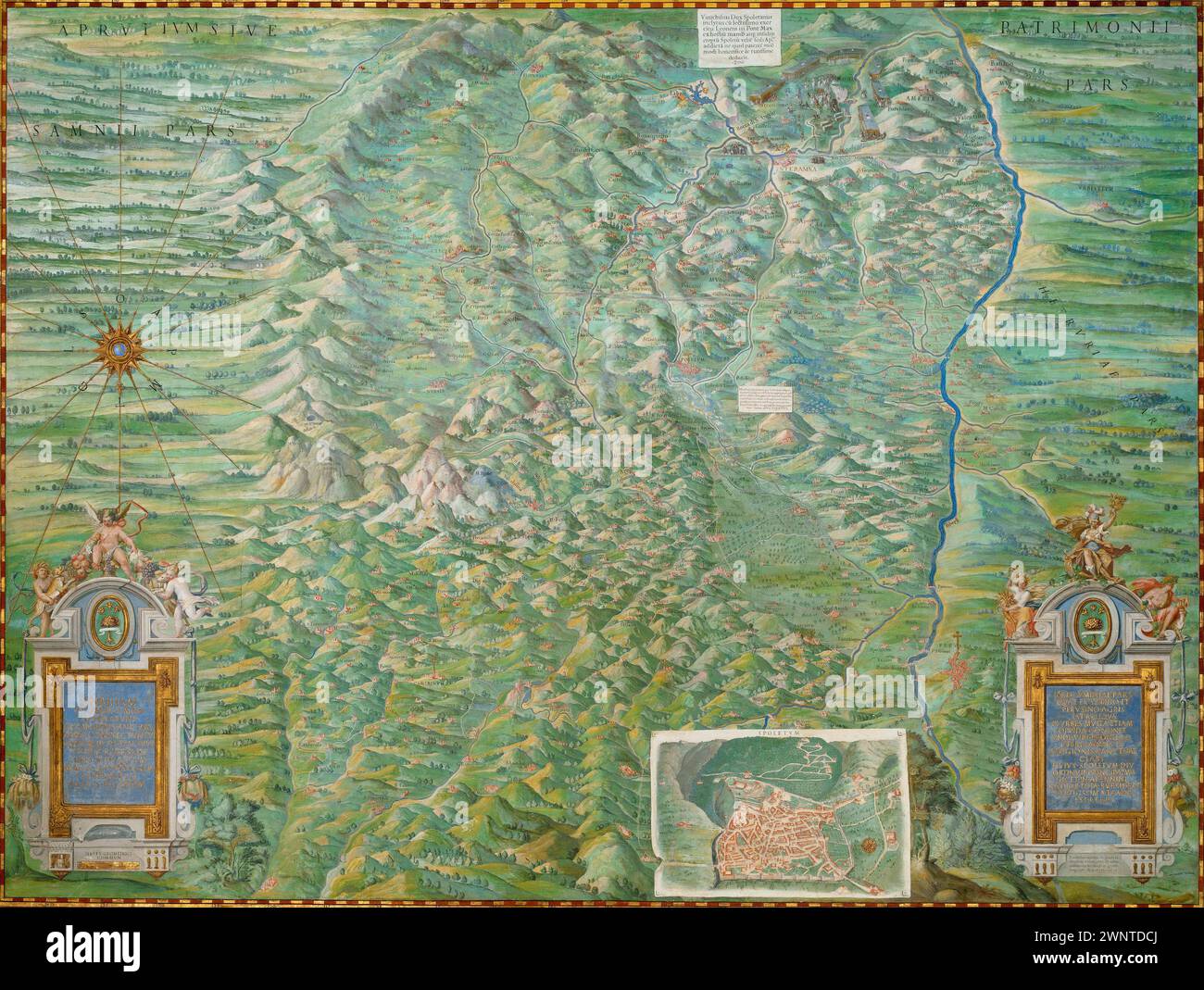 Cartes du monde antique HQ – carte du territoire de Spoleto en Ombrie 1581 Banque D'Images