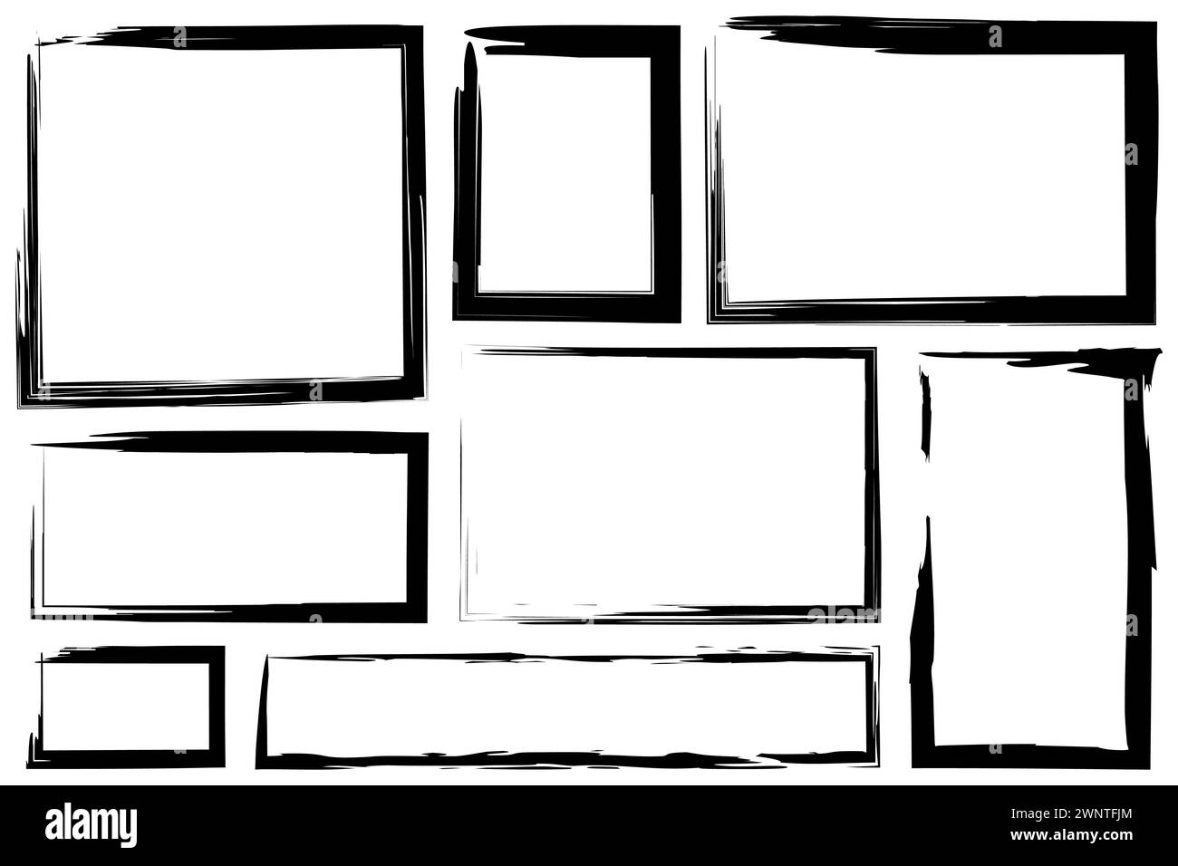 Cadres sales pour un design dans un style grunge. Ensemble de textures de détresse de forme carrée ou rectangulaire. Coups de pinceau. Illustration vectorielle. SPE 10. St. Illustration de Vecteur