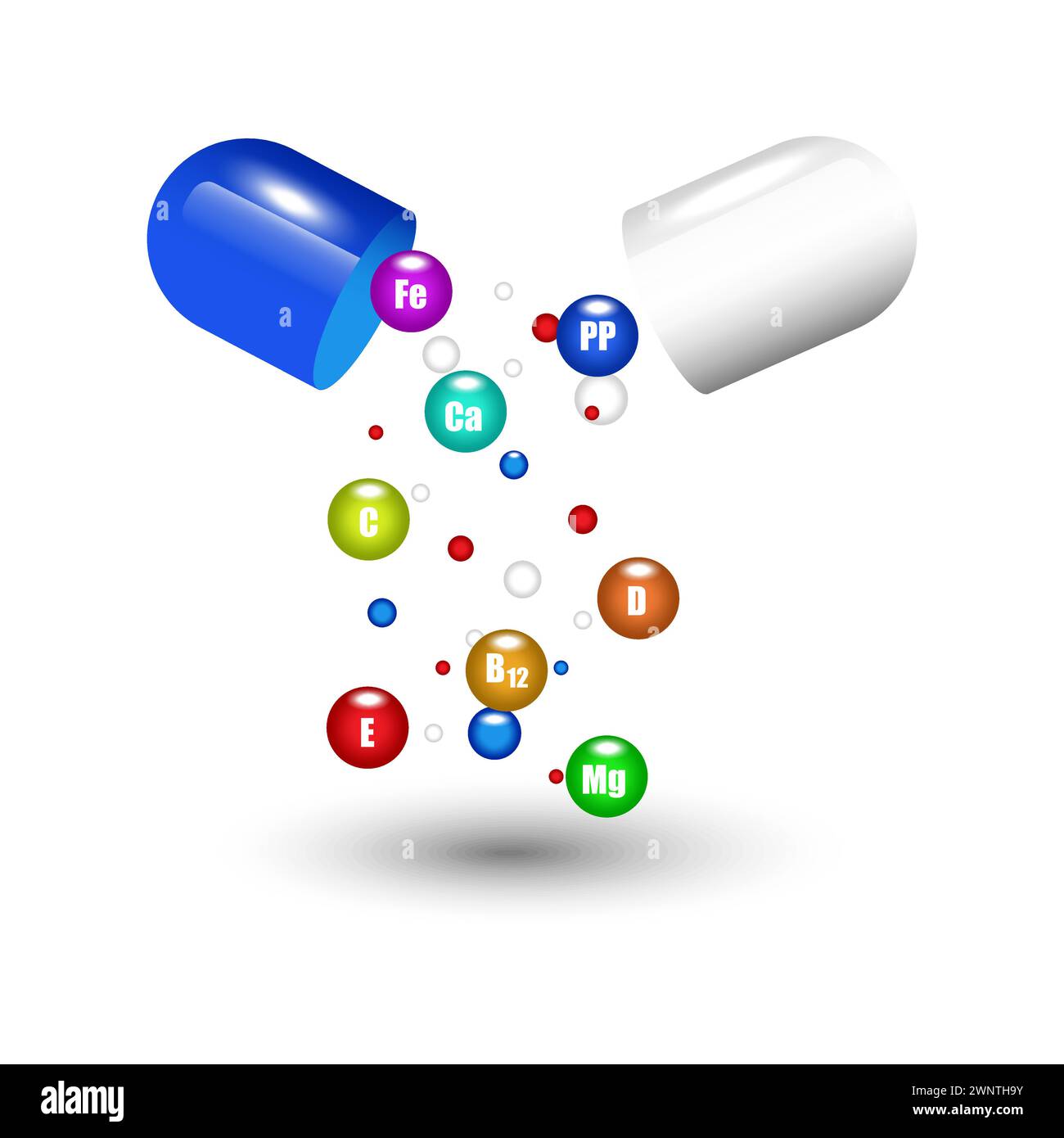 Vitamines des capsules ouvertes. Science Medic concept. Illustration vectorielle. SPE 10. image de stock. Illustration de Vecteur