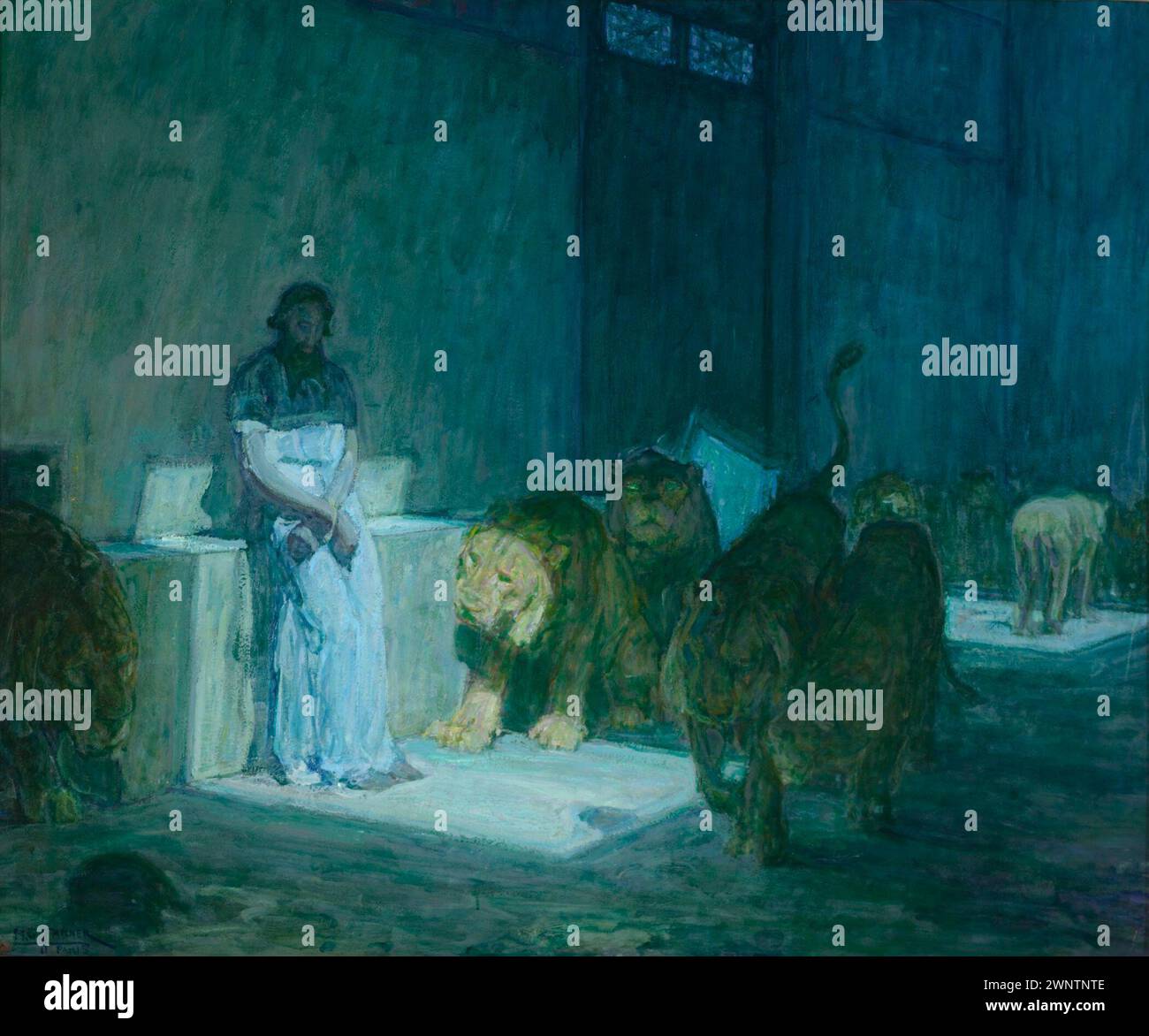 Daniel in the Lions' Den Henry Ossawa Tanner (États-Unis, Pennsylvanie, Pittsburgh, 1859-1937) États-Unis, 1907-1918 peintures huile sur papier montées sur toile Banque D'Images