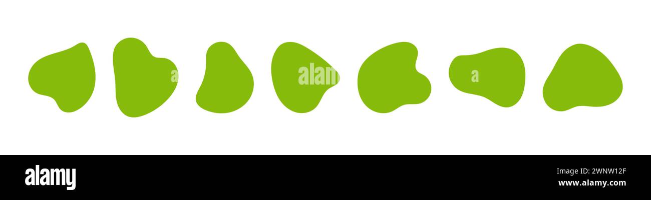 Formes de blob incorrectes. Formes abstraites organiques. Cercles liquides verts. Collection d'éléments vectoriels isolés asymétriques sur fond blanc. Illustration de Vecteur