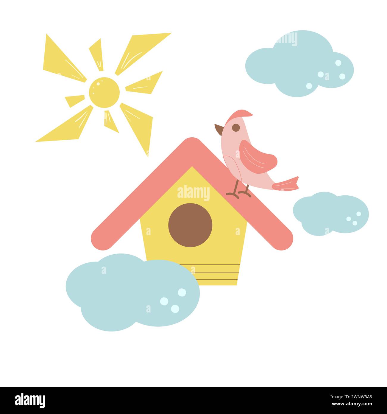 Nichoir d'été. Eléments de ressort isolés sur fond blanc. Passe-temps des enfants. Illustration vectorielle plate. Illustration de Vecteur