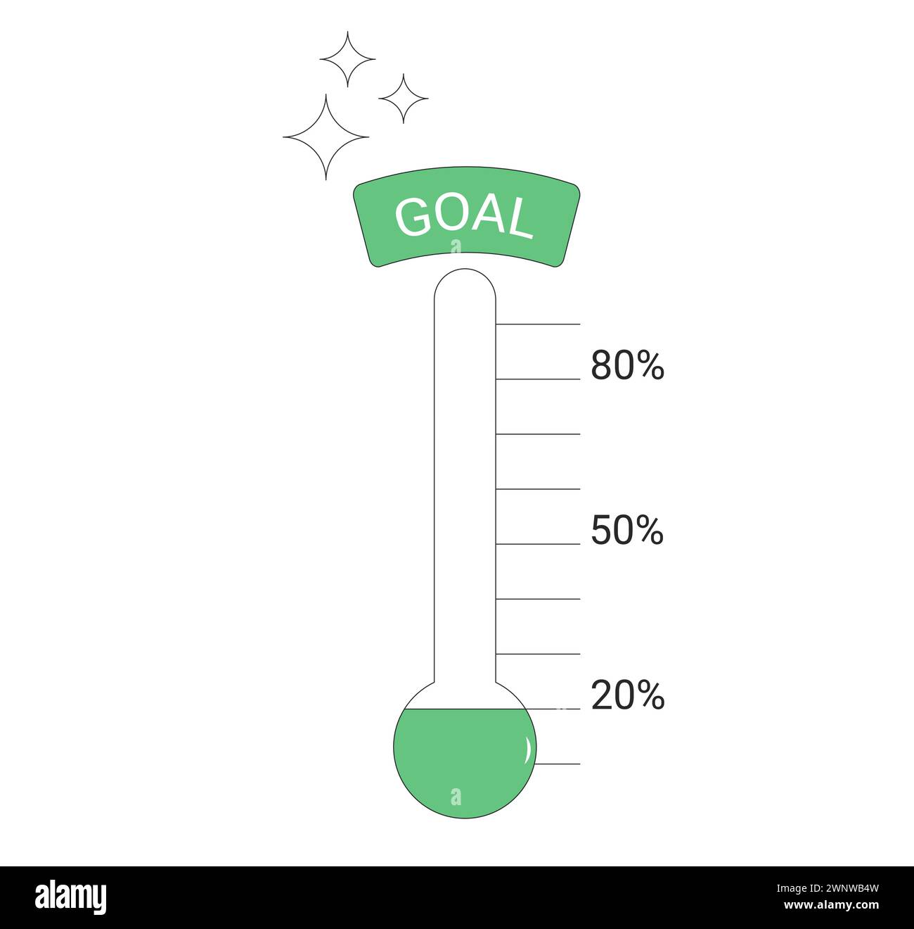 Thermomètre de but isolé sur fond blanc. Tracker d'argent de collecte de fonds. Indicateur de progrès pour l'événement de don. Illustration vectorielle. Illustration de Vecteur