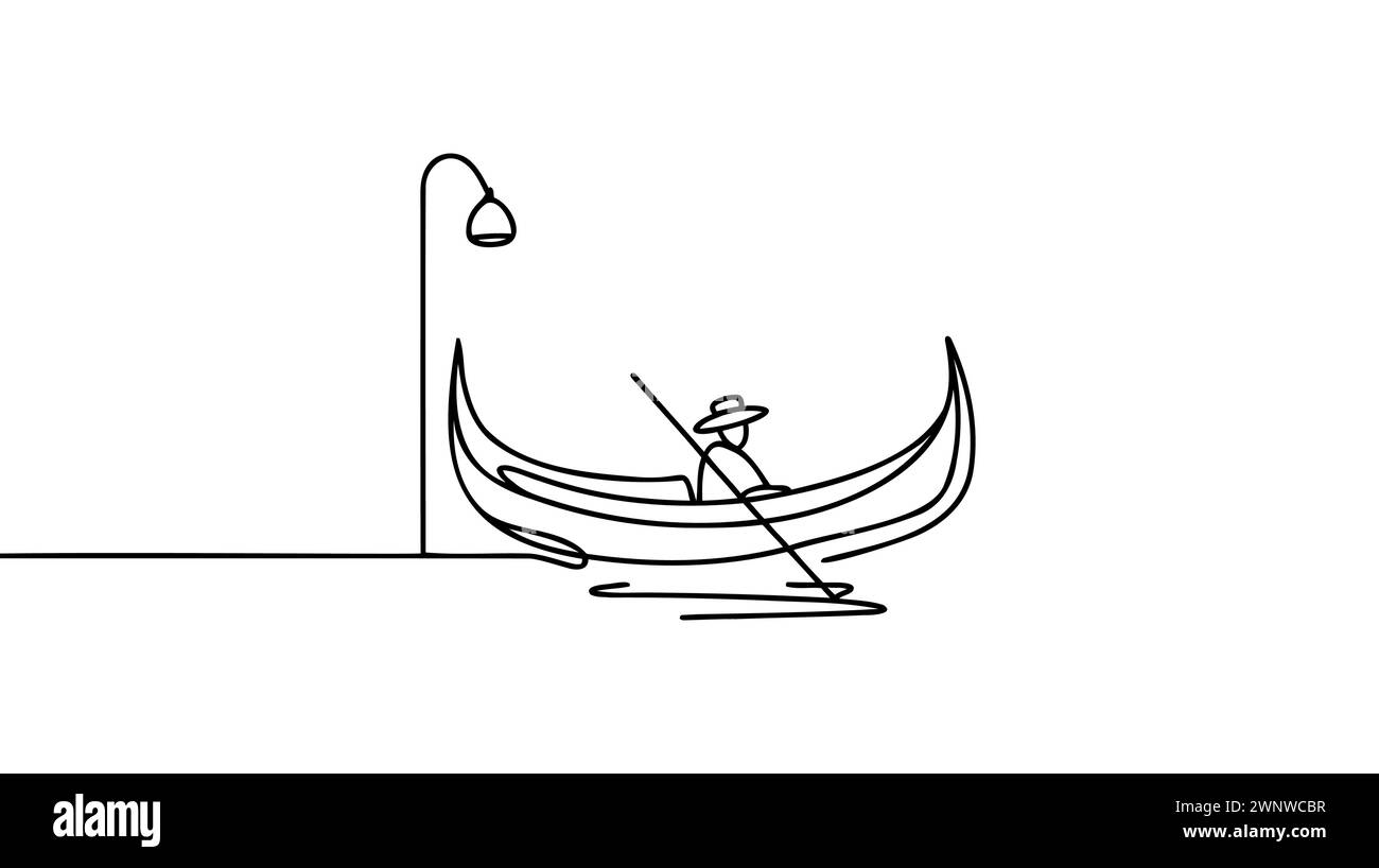 Dessin continu d'une ligne de l'icône de gondole en silhouette sur un fond blanc. Linéaire stylisé. Illustration de Vecteur