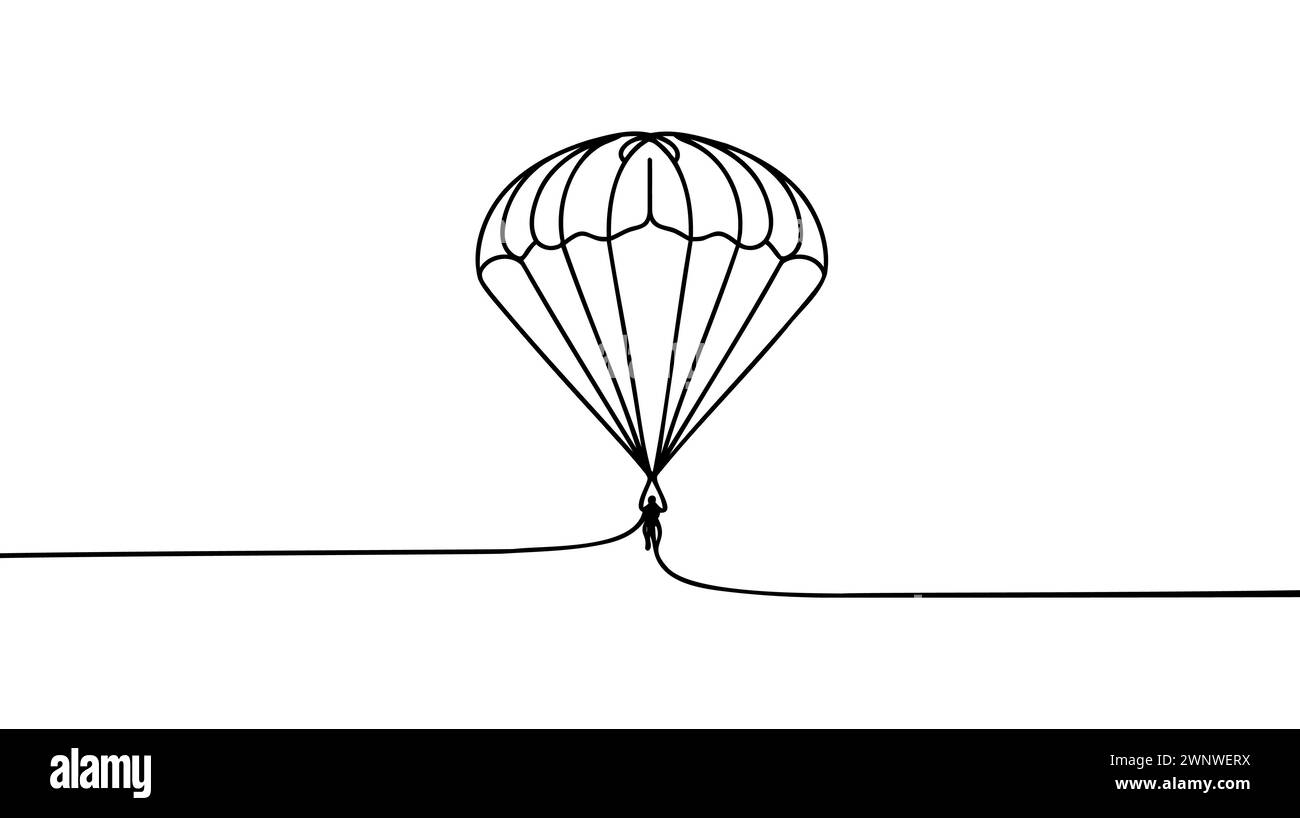 Un dessin en ligne continue d'un jeune homme bravoure volant dans le ciel en parachute de parapente. Concept de sport extrême dangereux en plein air. Singl. Dynamique Illustration de Vecteur