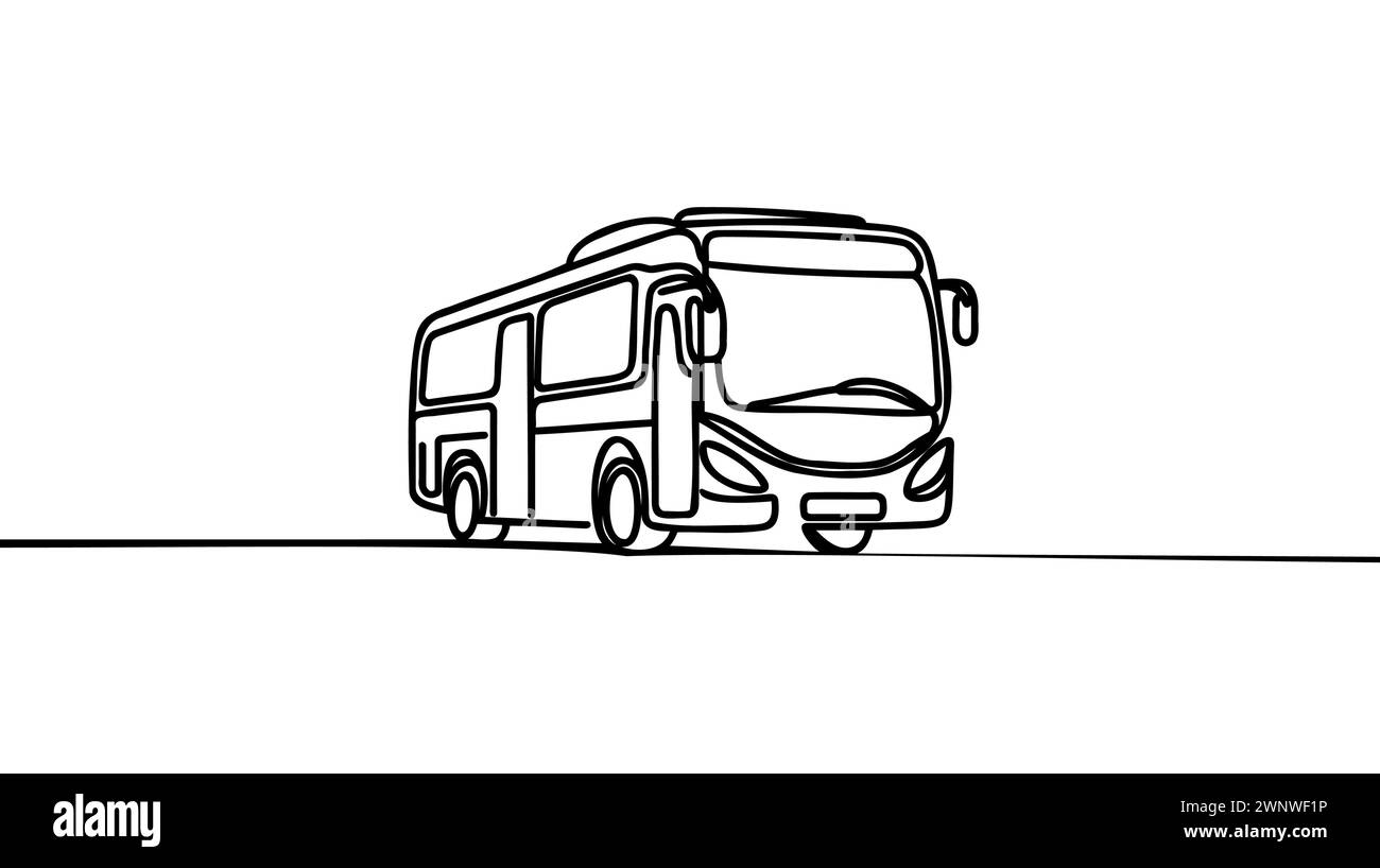 Illustration vectorielle de ligne continue de bus sur fond blanc. Illustration de Vecteur
