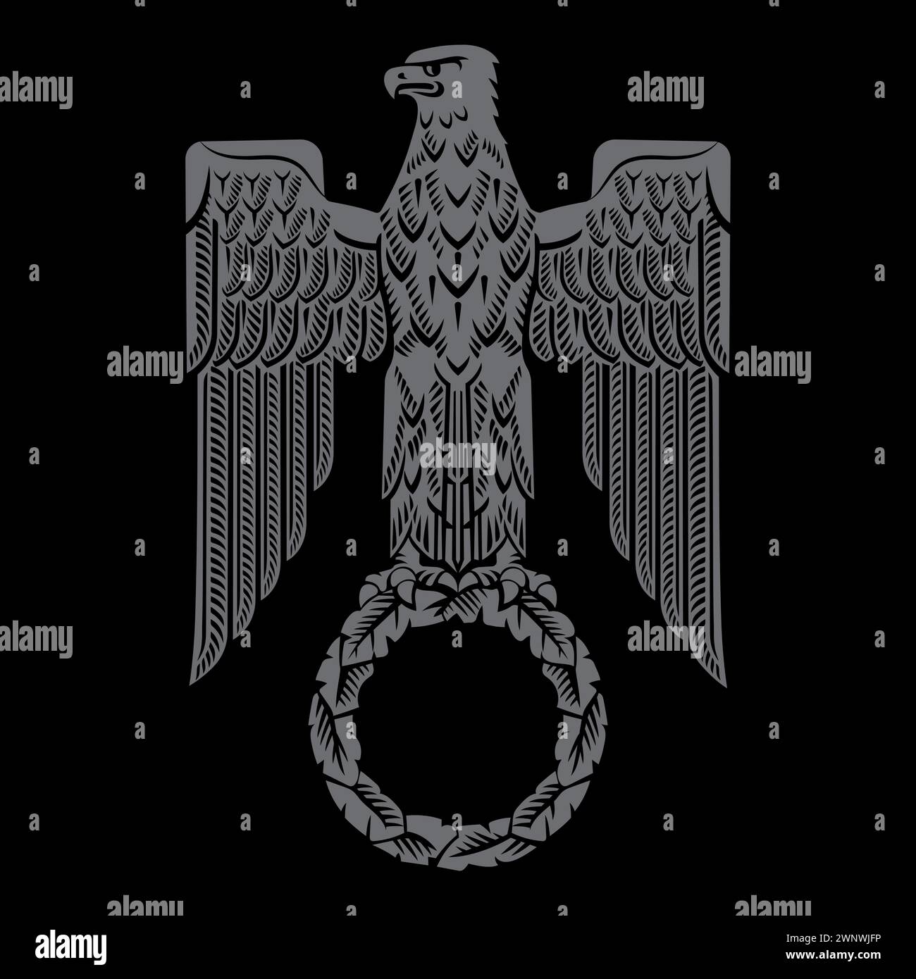 Design de style antique. Aigle romain avec une couronne de feuilles de chêne dans ses pattes, isolé sur noir, illustration vectorielle Illustration de Vecteur