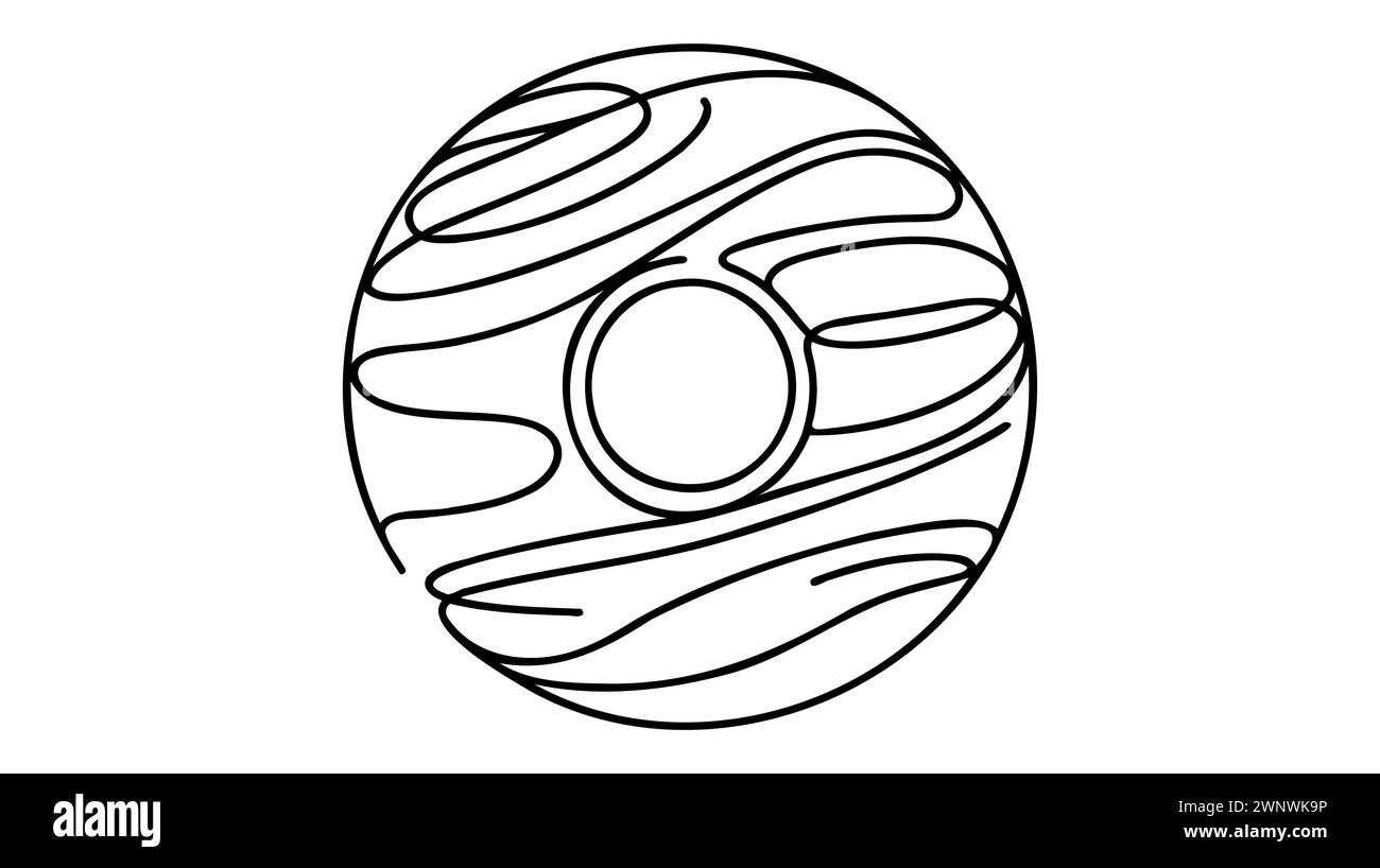 Dessin d'une seule ligne continue de l'étiquette stylisée du logo du magasin de beignes. Emblème concept de restaurant de beignets de restauration rapide. Illustration de Vecteur